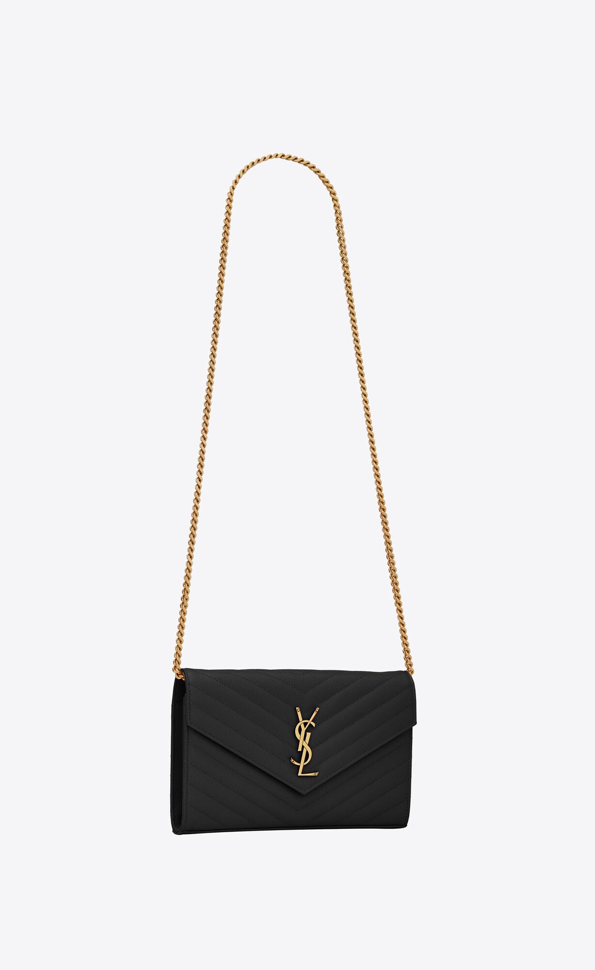 YSL Cassandre Matelassé Chain Wallet In Grain De Poudre Embossed Leder Schwarz | 41563-SEXR