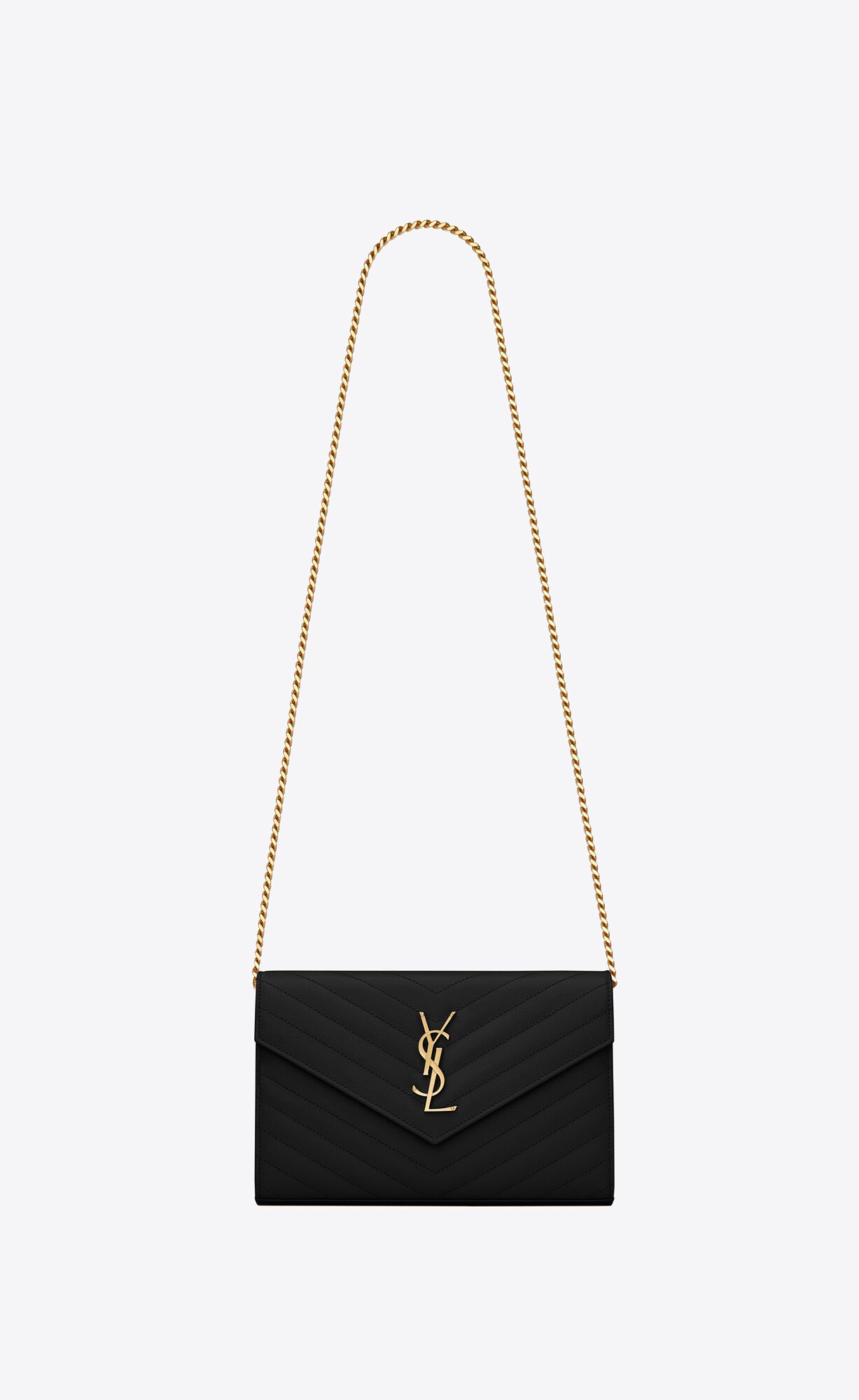 YSL Cassandre Matelassé Chain Wallet In Grain De Poudre Embossed Leder Schwarz | 41563-SEXR