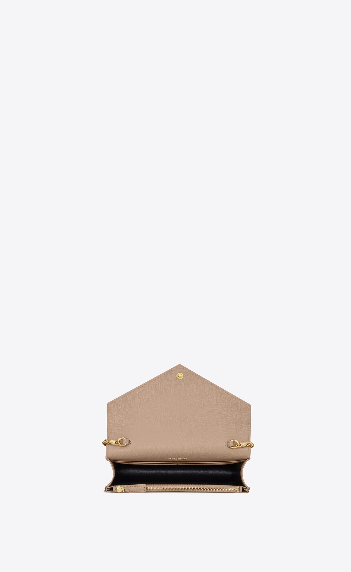 YSL Cassandre Matelassé Envelope Chain Wallet In Grain De Poudre Embossed Leder Dunkelbeige | 16534-WEPL