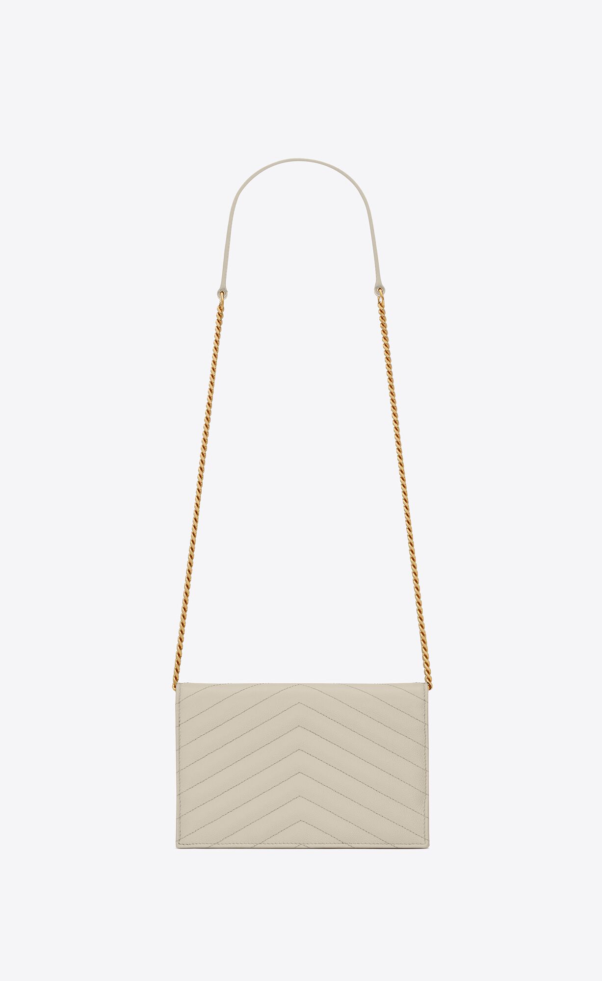 YSL Cassandre Matelassé Envelope Chain Wallet In Grain De Poudre Embossed Leder Crema Soft | 25384-TMOZ