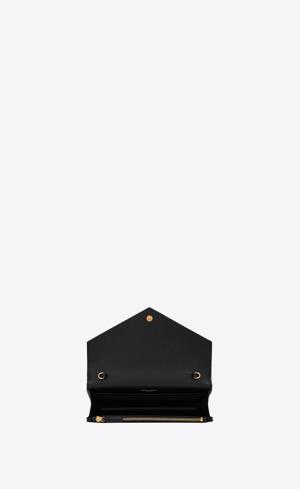 YSL Cassandre Matelassé Envelope Chain Wallet In Grain De Poudre Embossed Leder Noir | 69138-LWRP