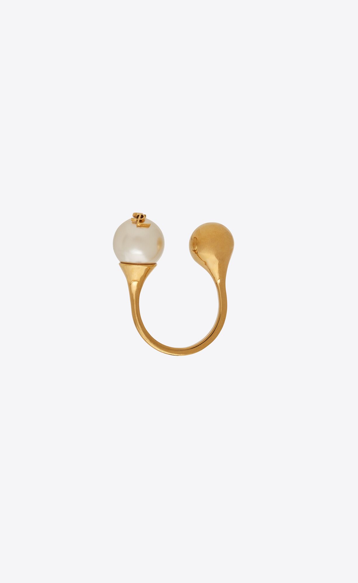 YSL Cassandre Pearl And Ball Ring In Metal Gold Weiß | 28304-KEHD