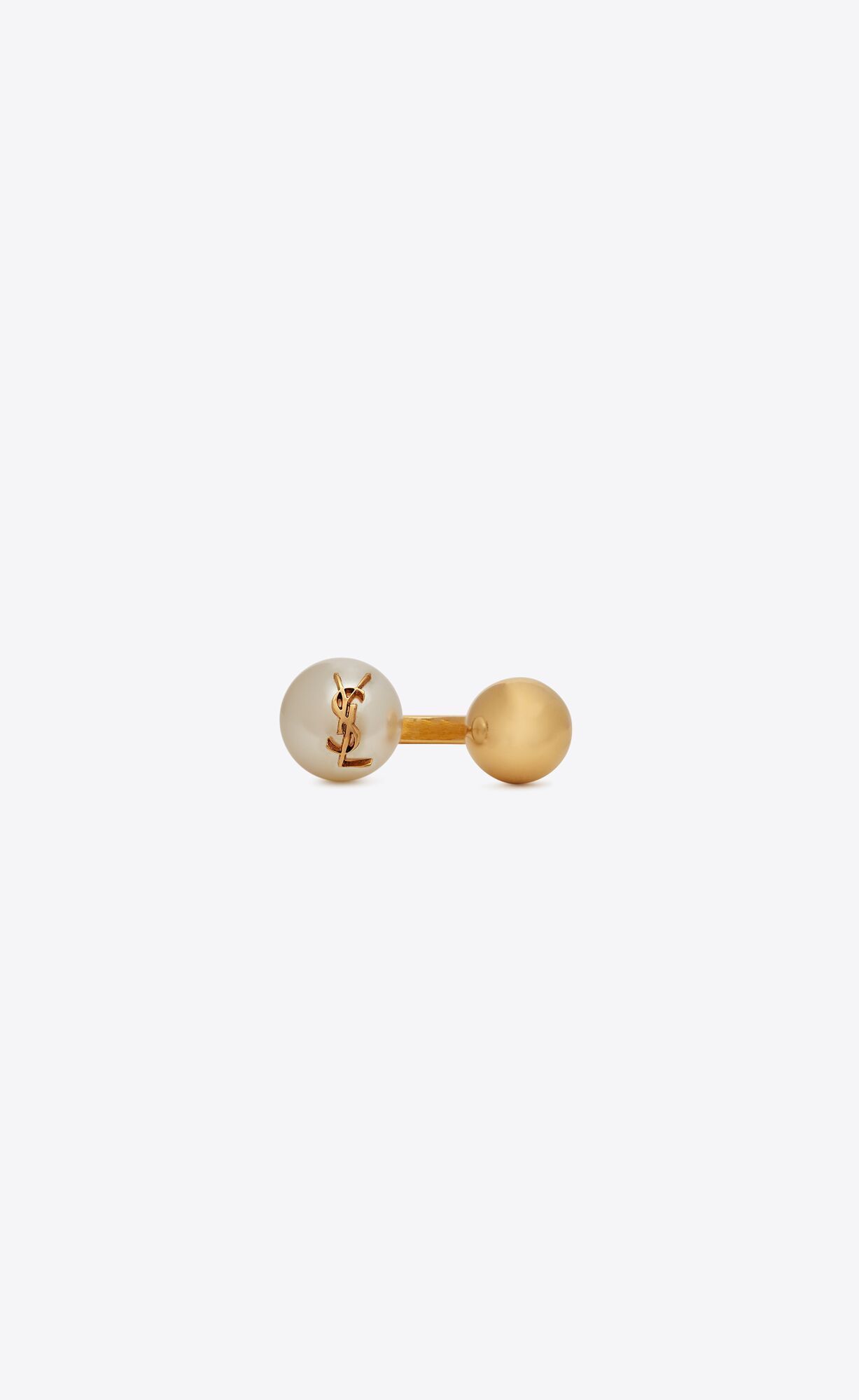 YSL Cassandre Pearl And Ball Ring In Metal Gold Weiß | 28304-KEHD