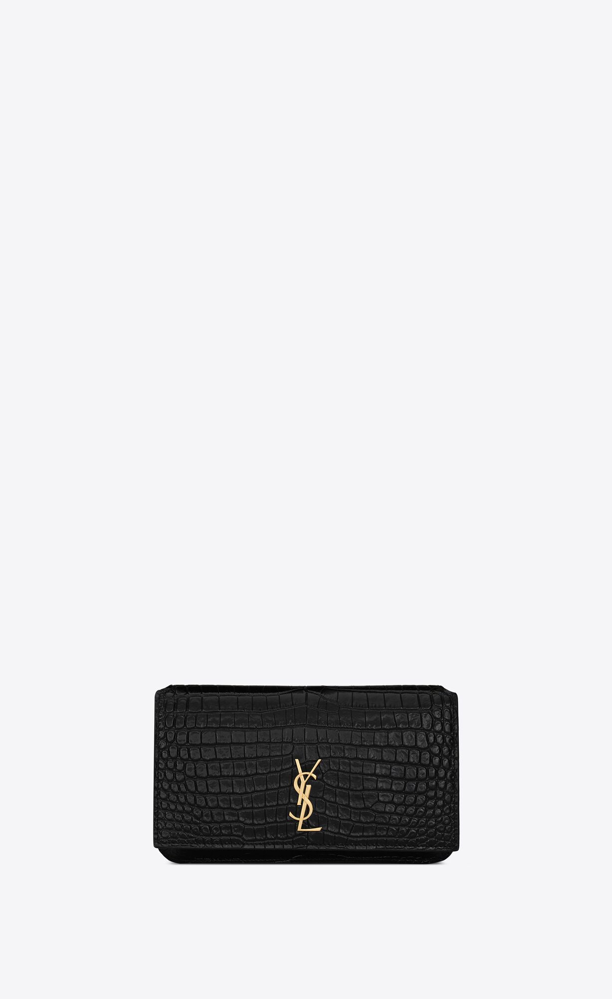 YSL Cassandre Phone Holder With Riemen In Shiny Crocodile-embossed Leder Schwarz | 39850-RXUG