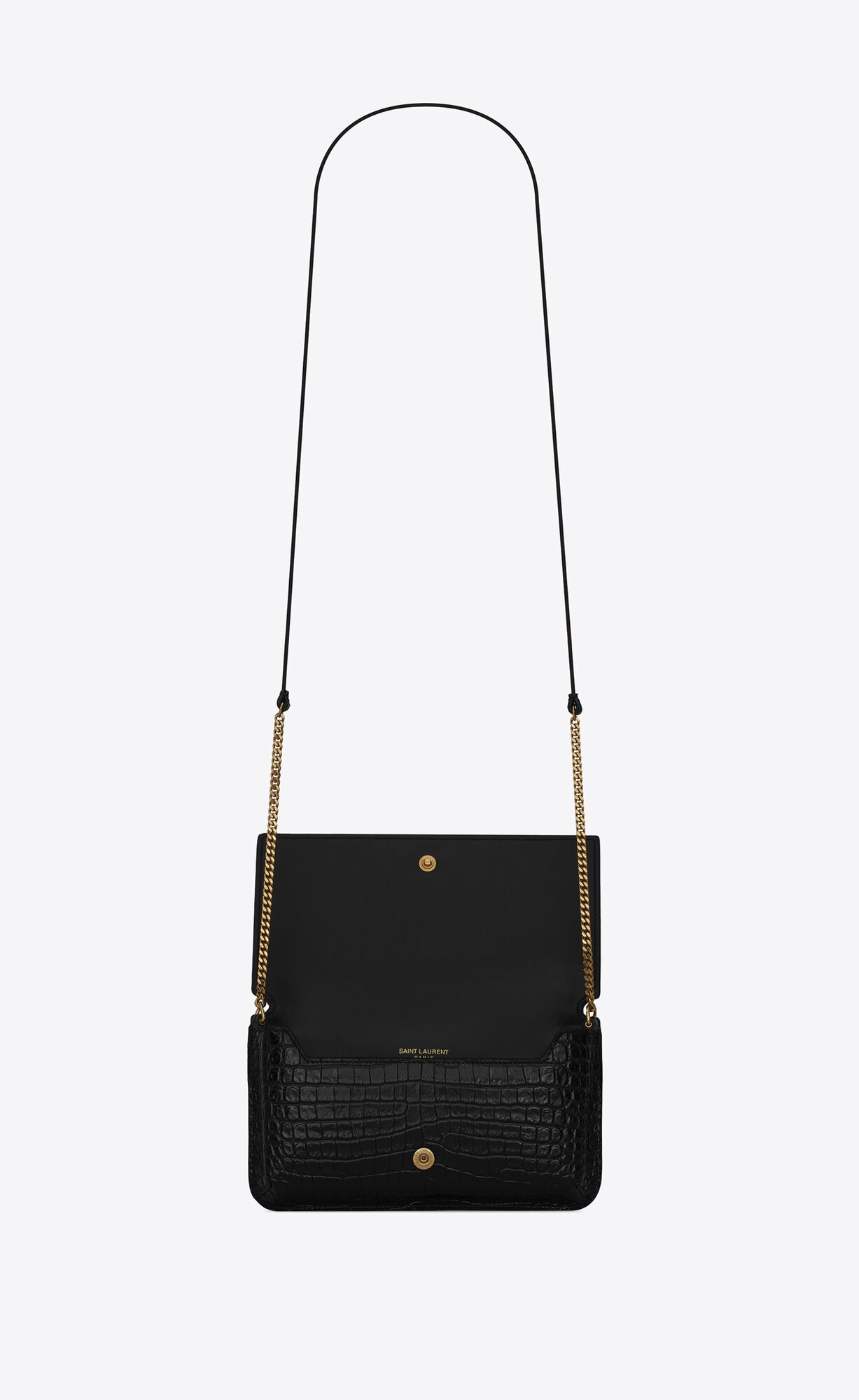 YSL Cassandre Phone Holder With Riemen In Shiny Crocodile-embossed Leder Schwarz | 39850-RXUG