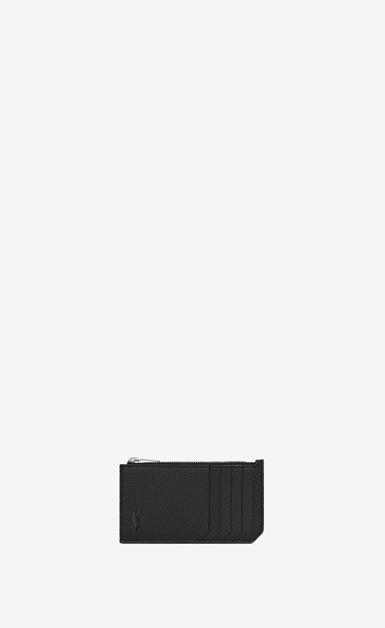 YSL Cassandre Shadow Saint Laurent Fragments Zipped Card Case In Grained Leder Schwarz | 41973-FJSX