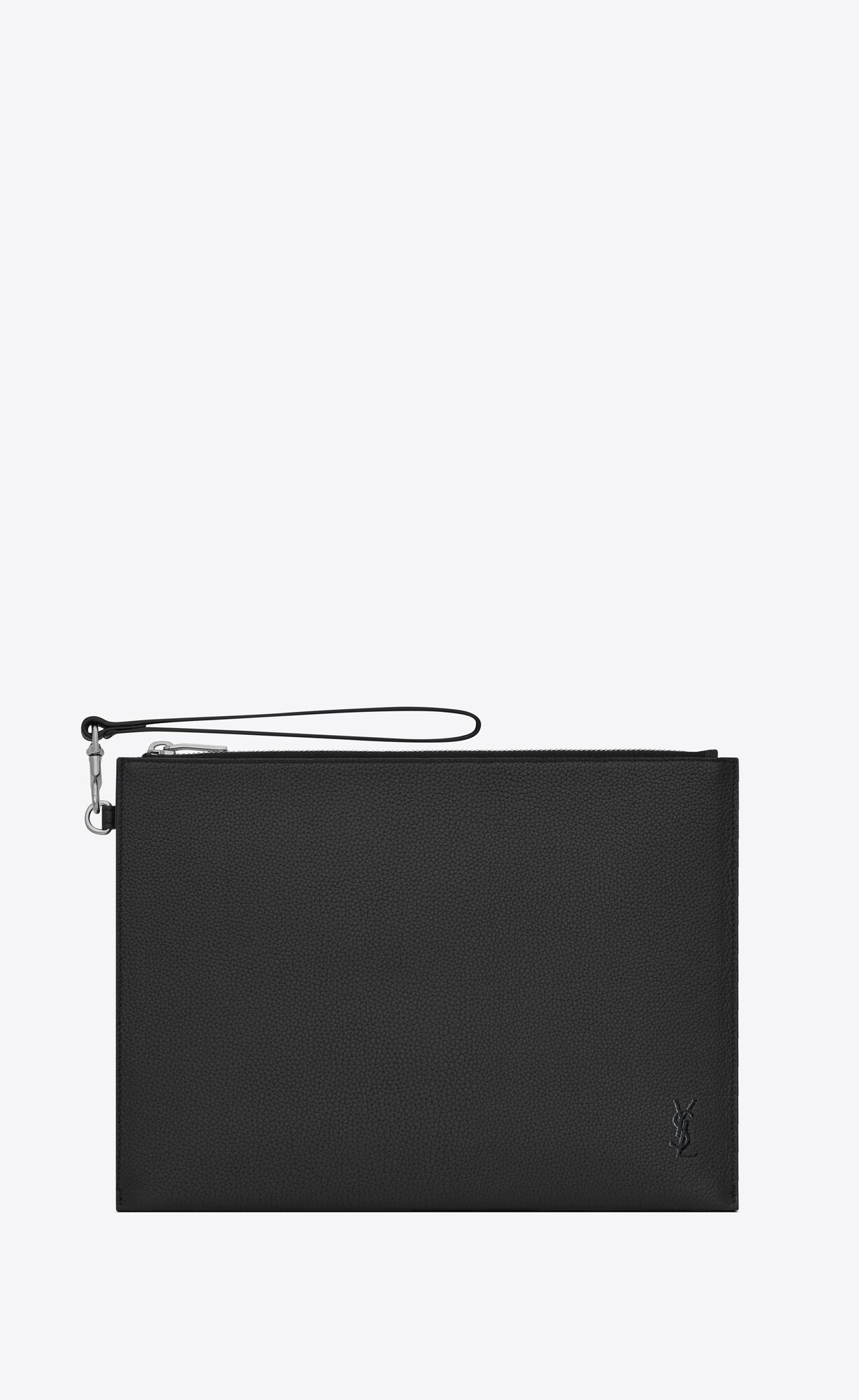 YSL Cassandre Shadow Zipped Tablet Holder In Grained Leder Schwarz | 45378-GSIU