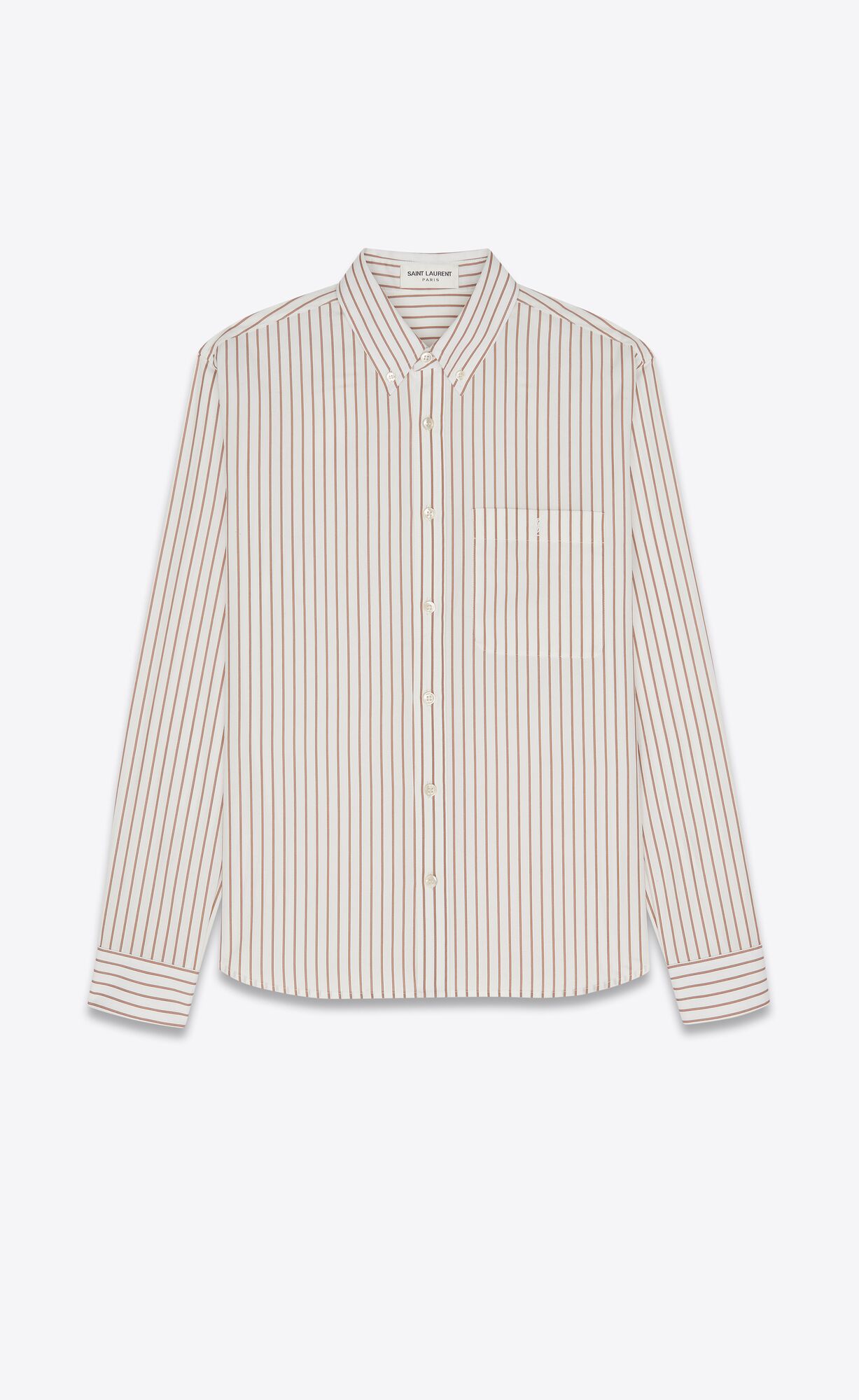 YSL Cassandre Shirt In Gestreift Baumwoll Poplin Creme Caramel | 13420-ZRJO