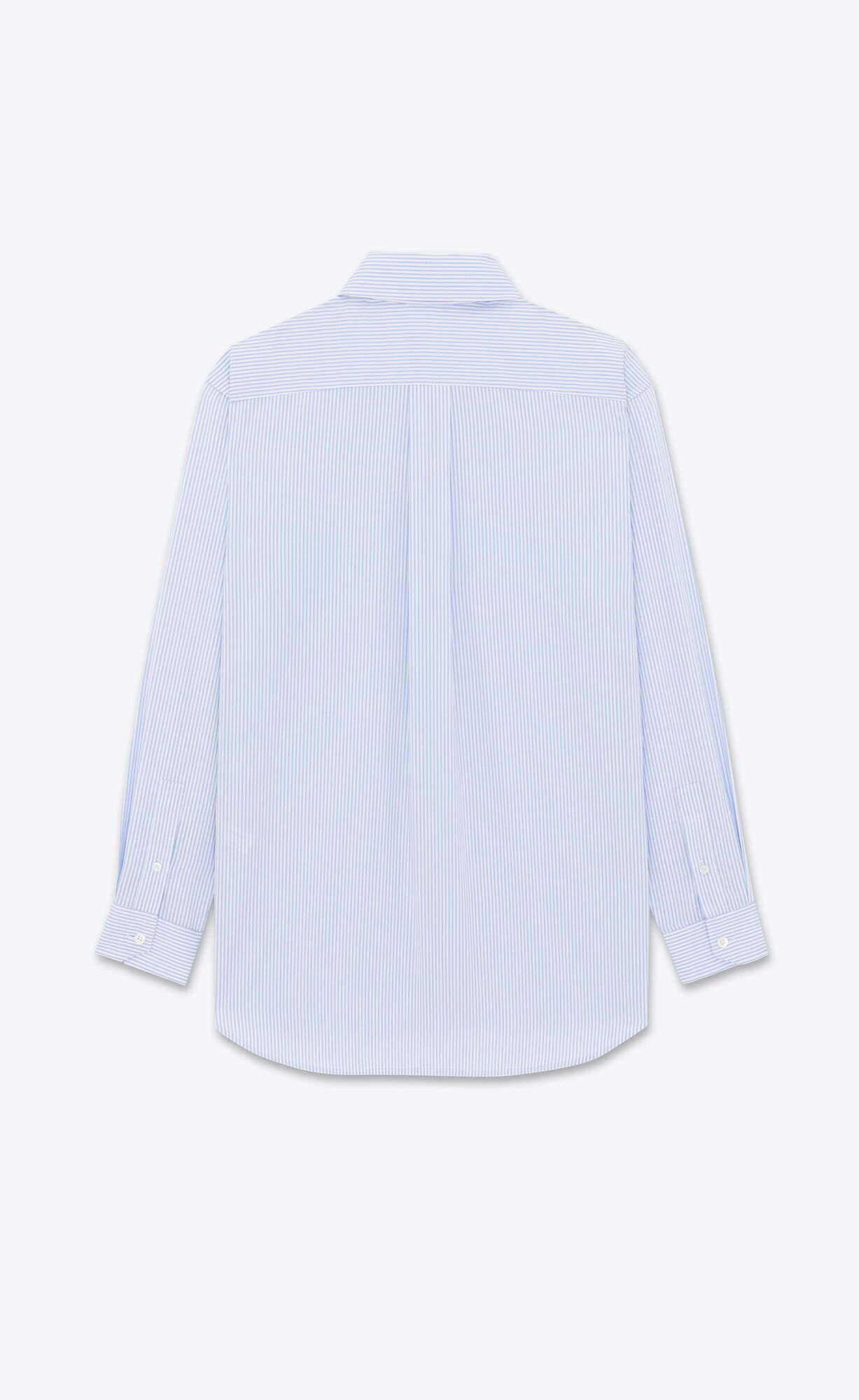 YSL Cassandre Shirt In Gestreift Baumwoll Poplin Blanc Ciel | 16538-OJKV