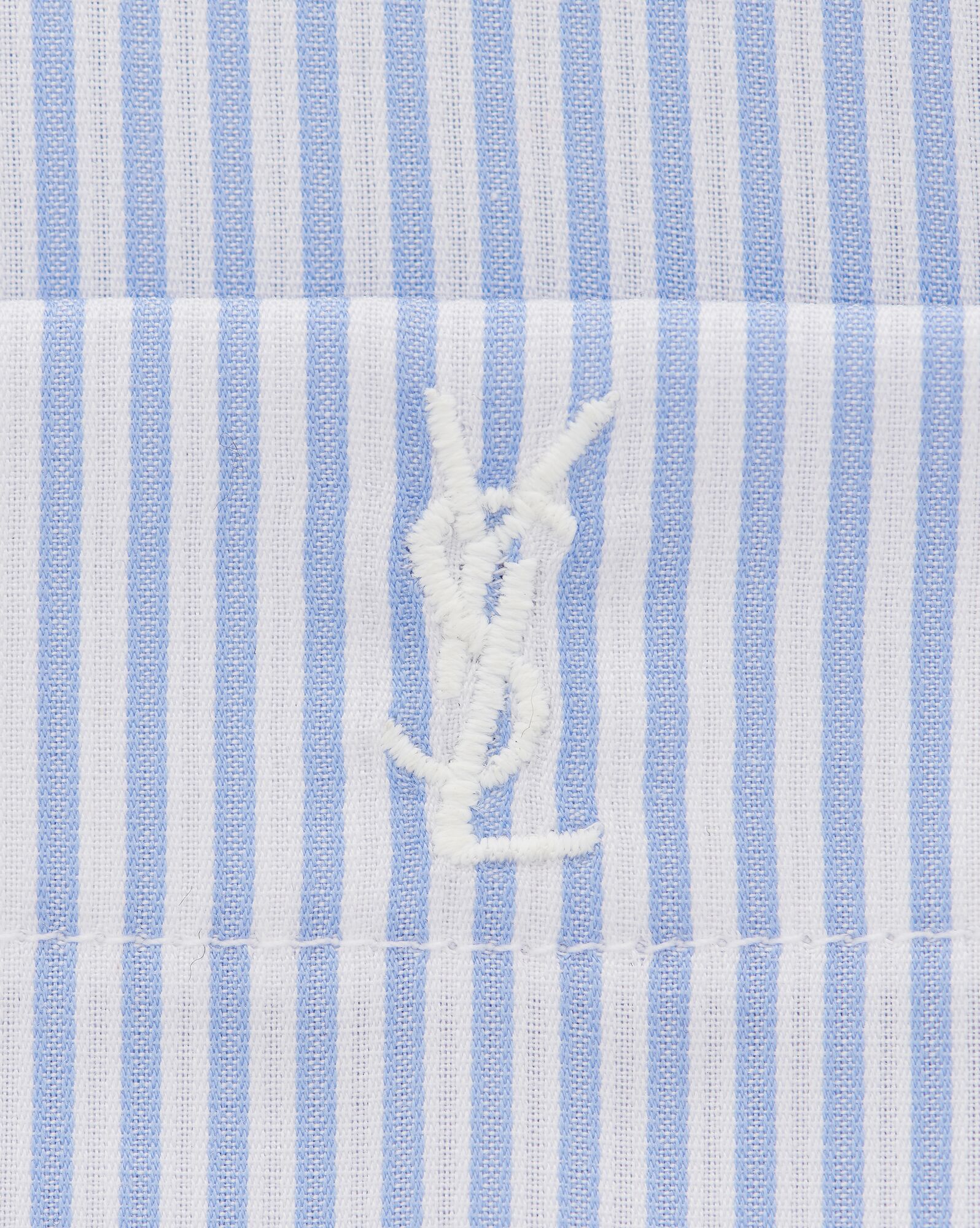 YSL Cassandre Shirt In Gestreift Baumwoll Poplin Blanc Ciel | 16538-OJKV