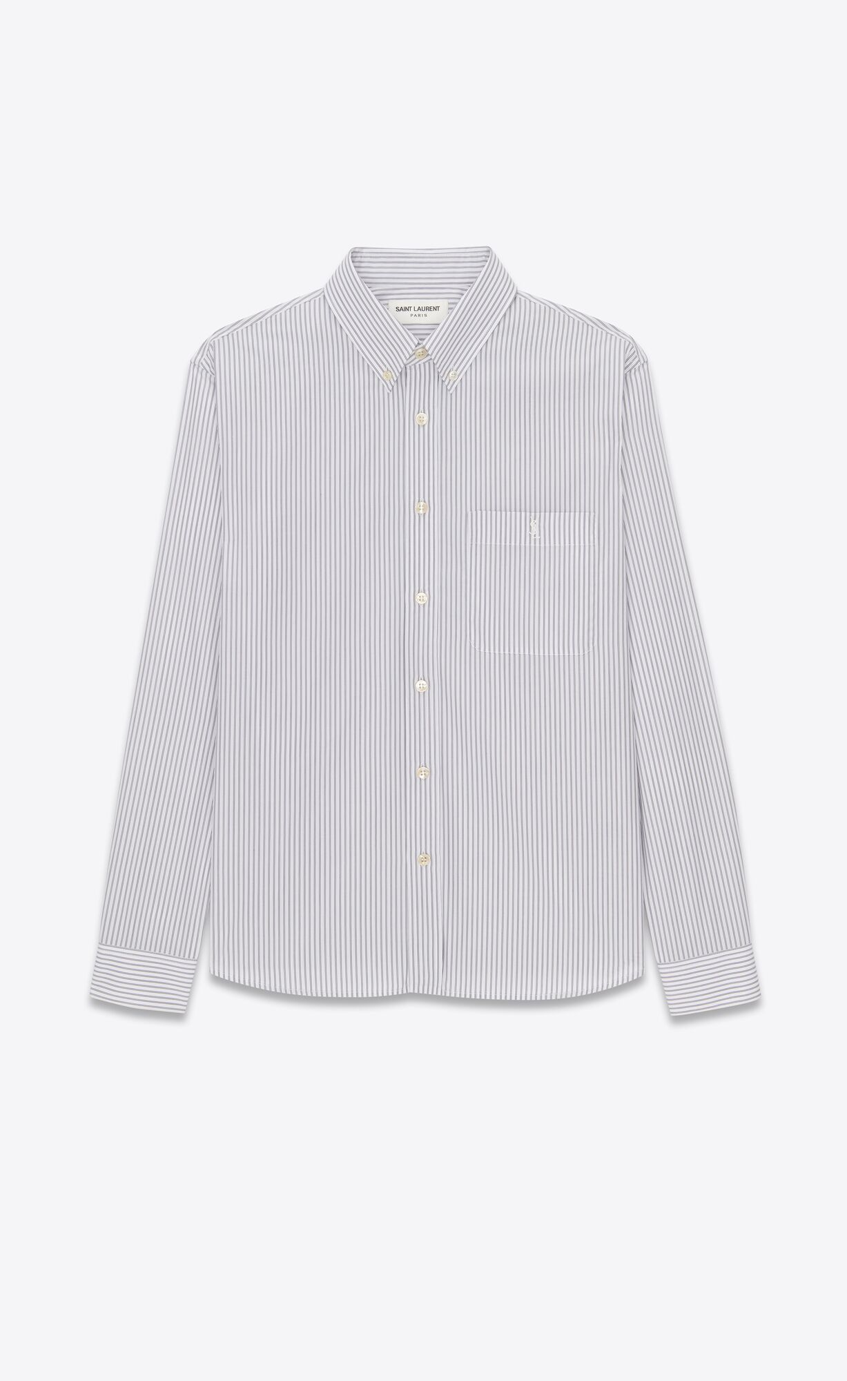 YSL Cassandre Shirt In Gestreift Baumwoll Poplin Blanc Et Noir | 89170-MFAR