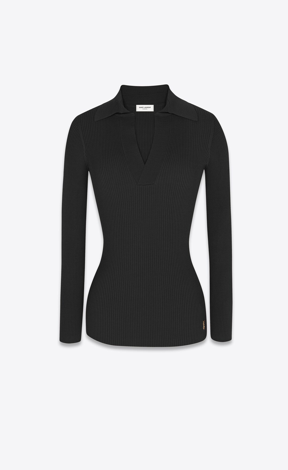 YSL Cassandre Top In Gerippt Knit Noir | 43798-EHDG