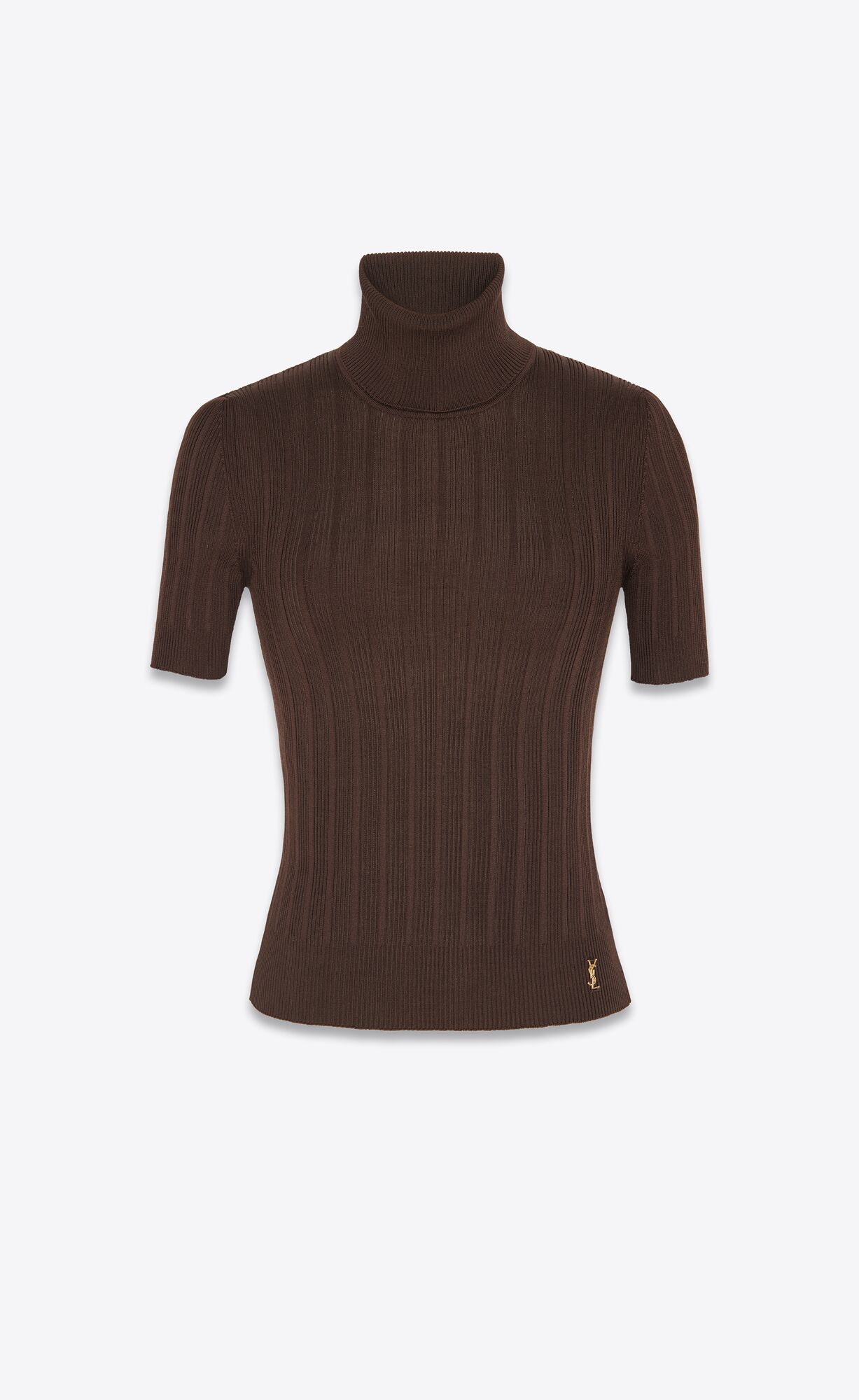 YSL Cassandre Top In Gerippt Silk Marron | 83752-HBIF