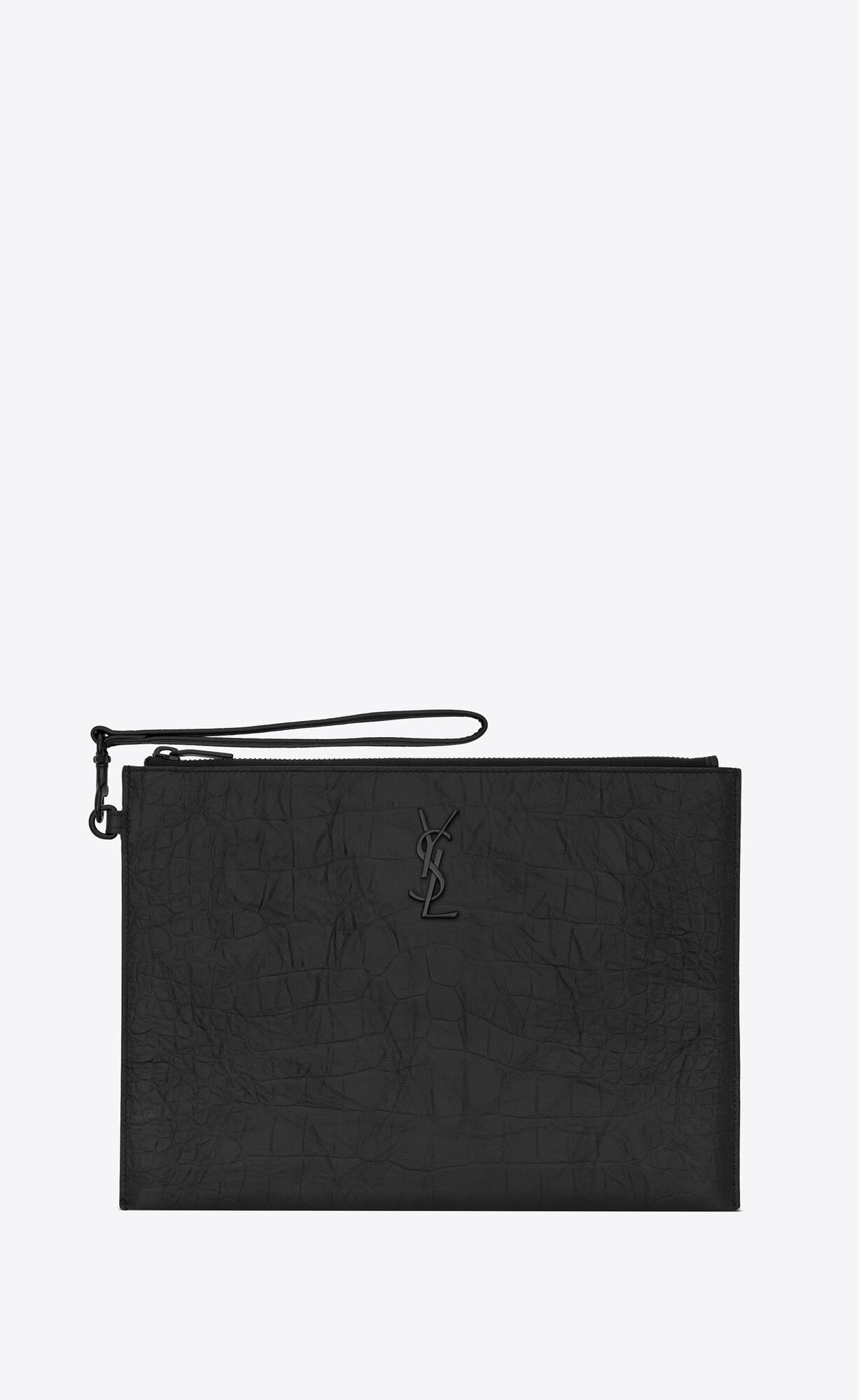 YSL Cassandre Zipped Tablet Holder In Crocodile-embossed Leder Noir | 41278-CDYA