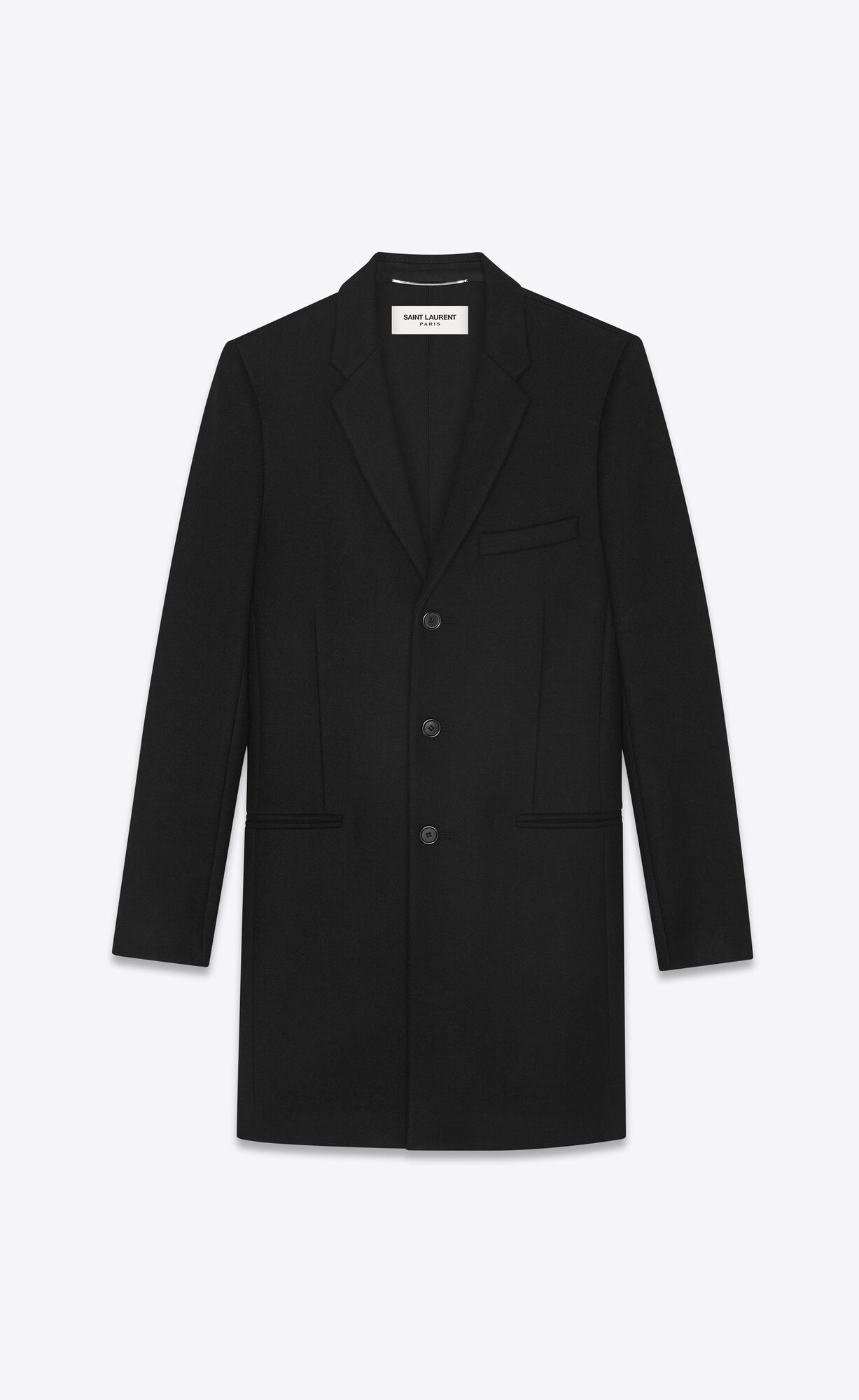 YSL Chesterfield Coat With Pointed Lapels In Wolle Schwarz | 12954-VNZF