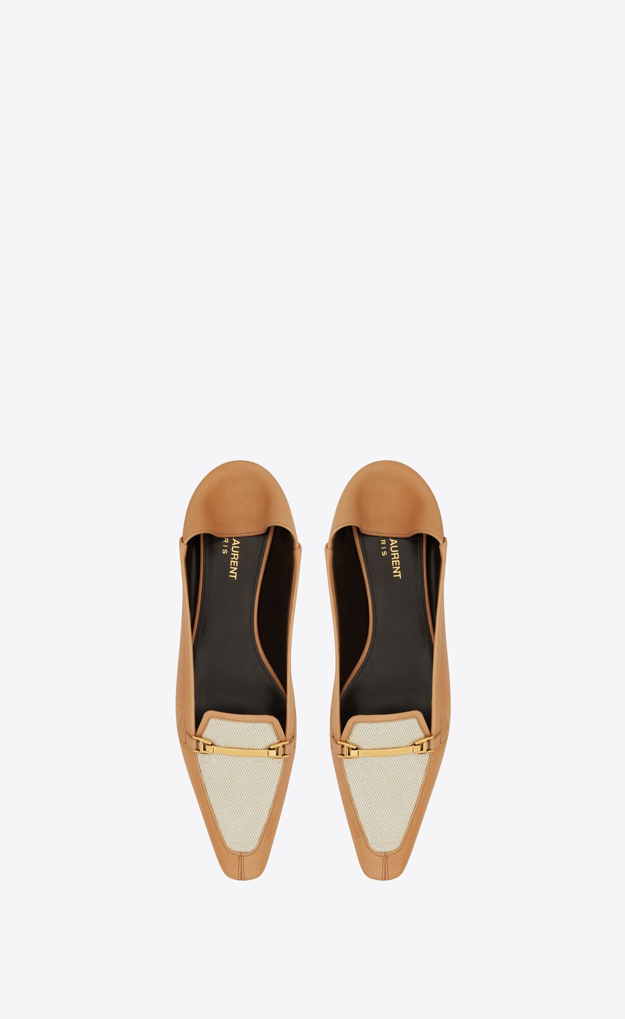 YSL Chris Slippers In Vegetable-tanned Leder And Canvas Gold Weiß | 80275-IAVH