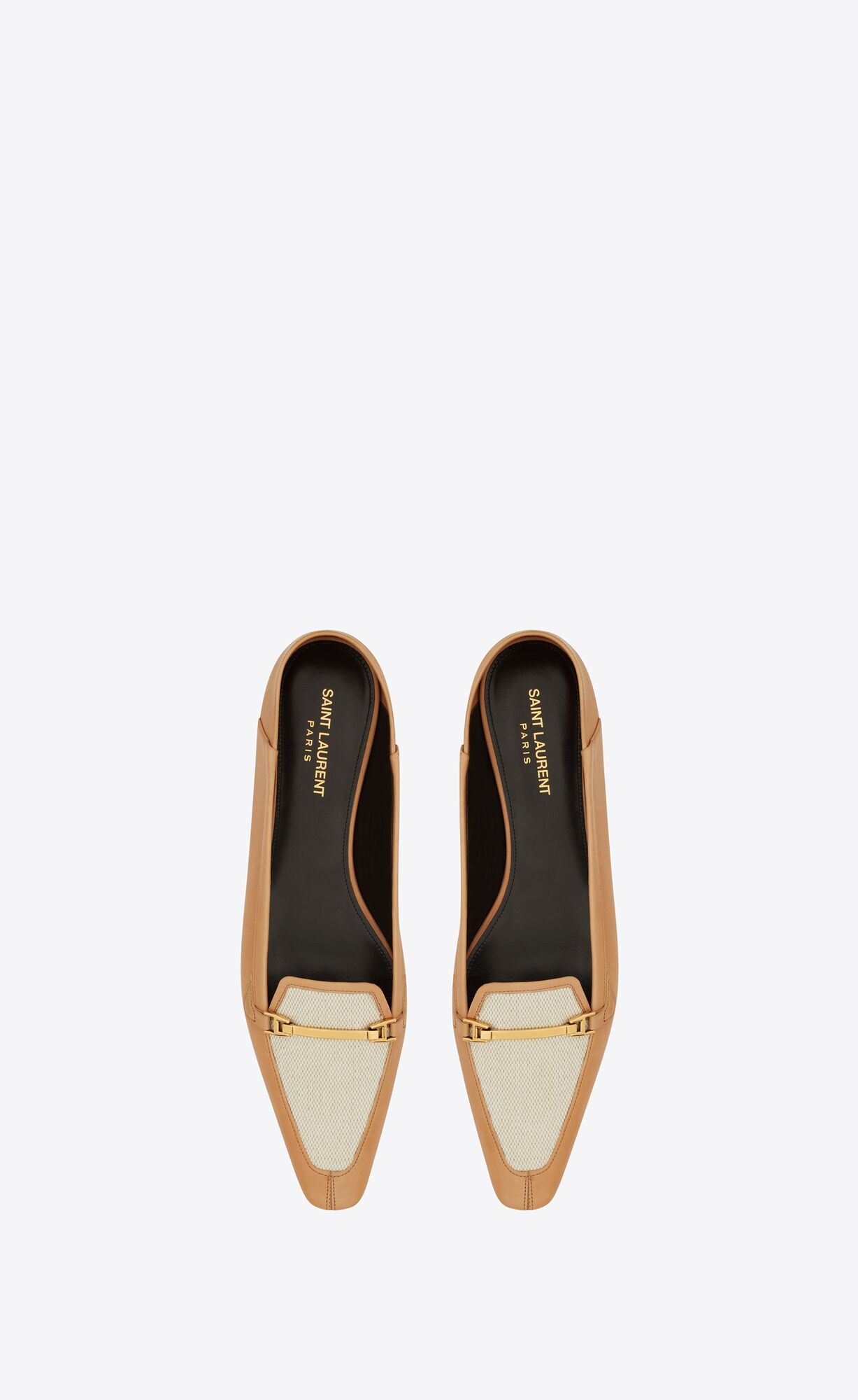 YSL Chris Slippers In Vegetable-tanned Leder And Canvas Gold Weiß | 80275-IAVH