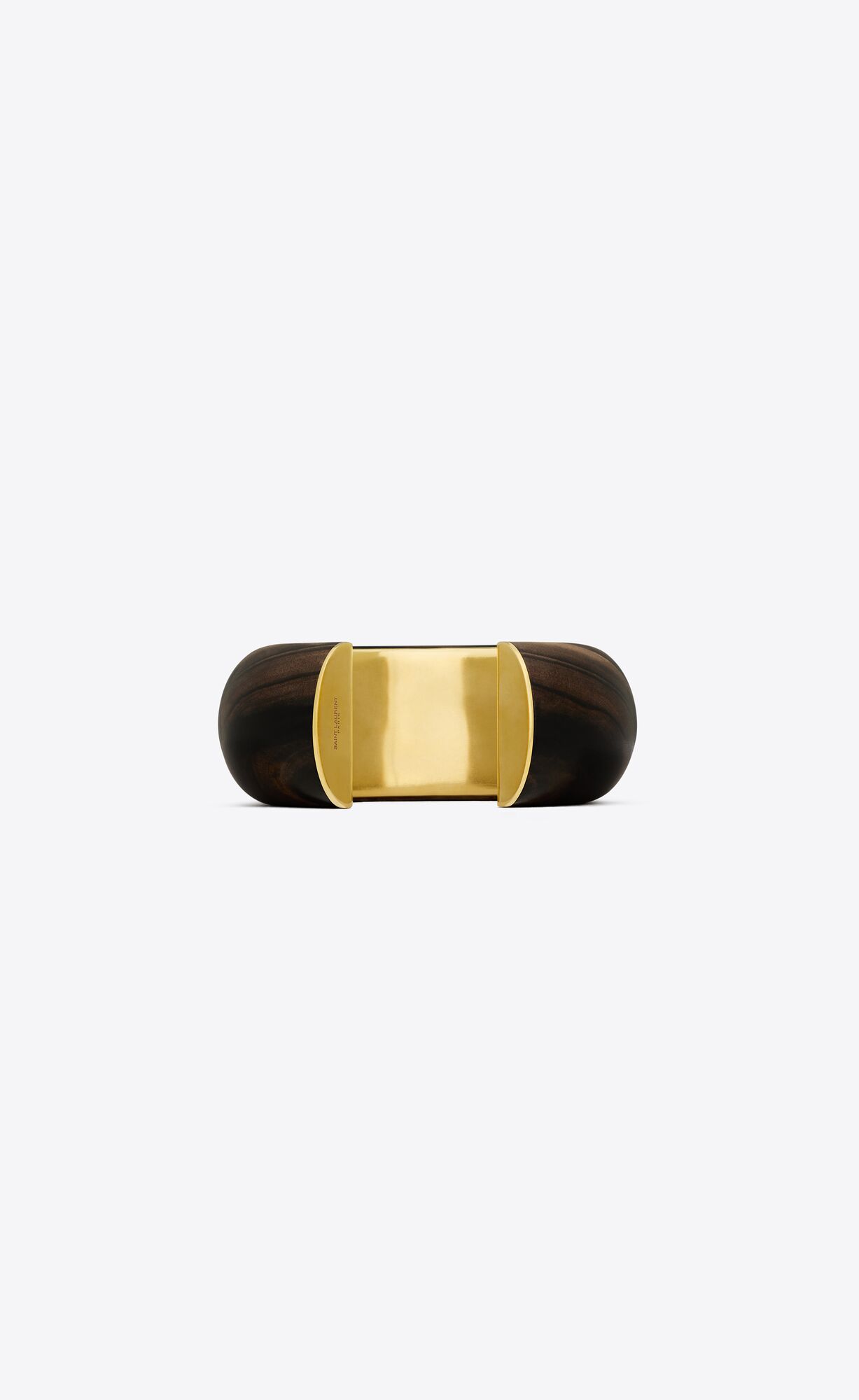 YSL Chunky Cuff In Wood And Metal Dunkelbraun Gold | 41072-FOKA