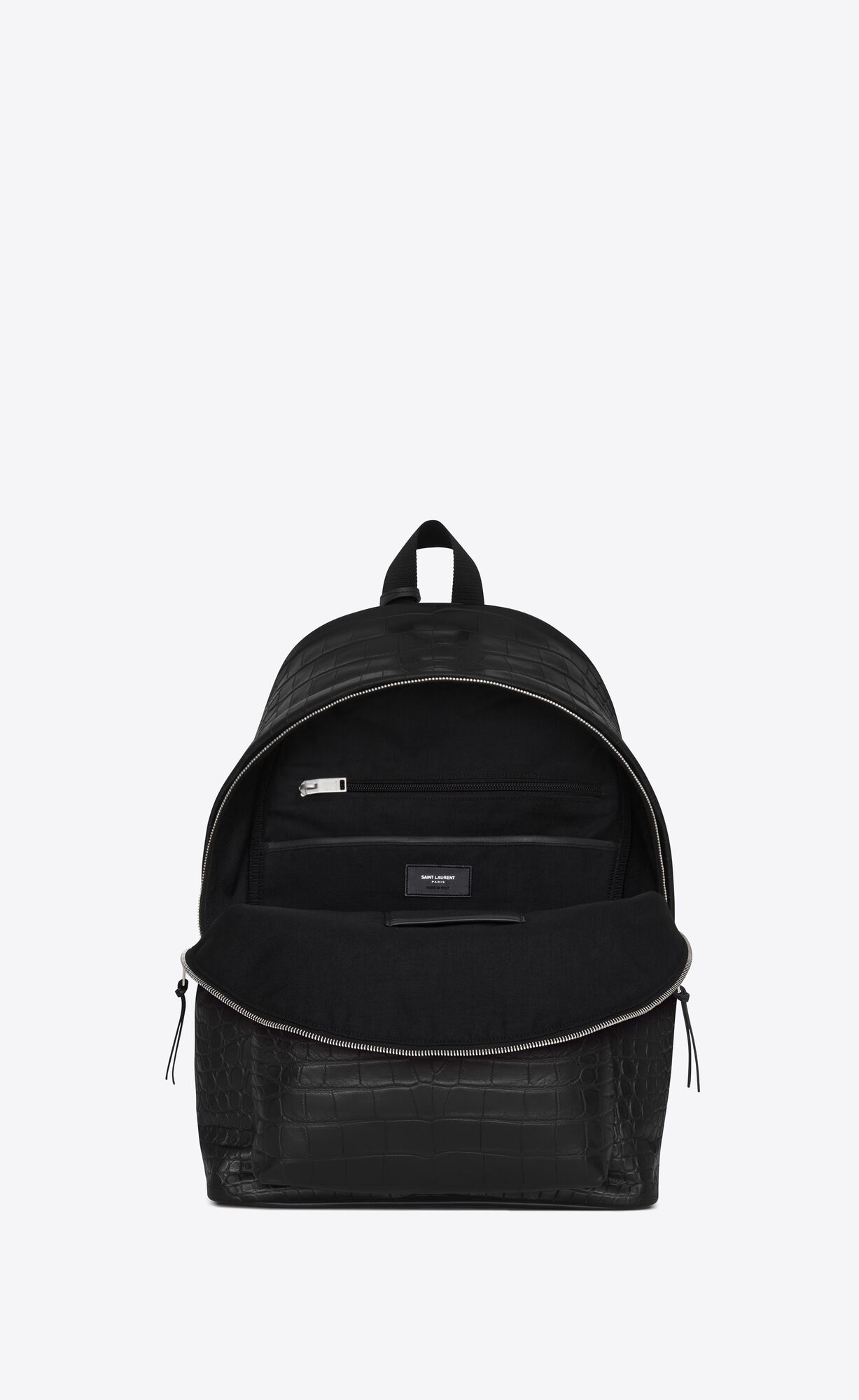 YSL City Backpack In Crocodile-embossed Leder Schwarz | 19784-XZGT