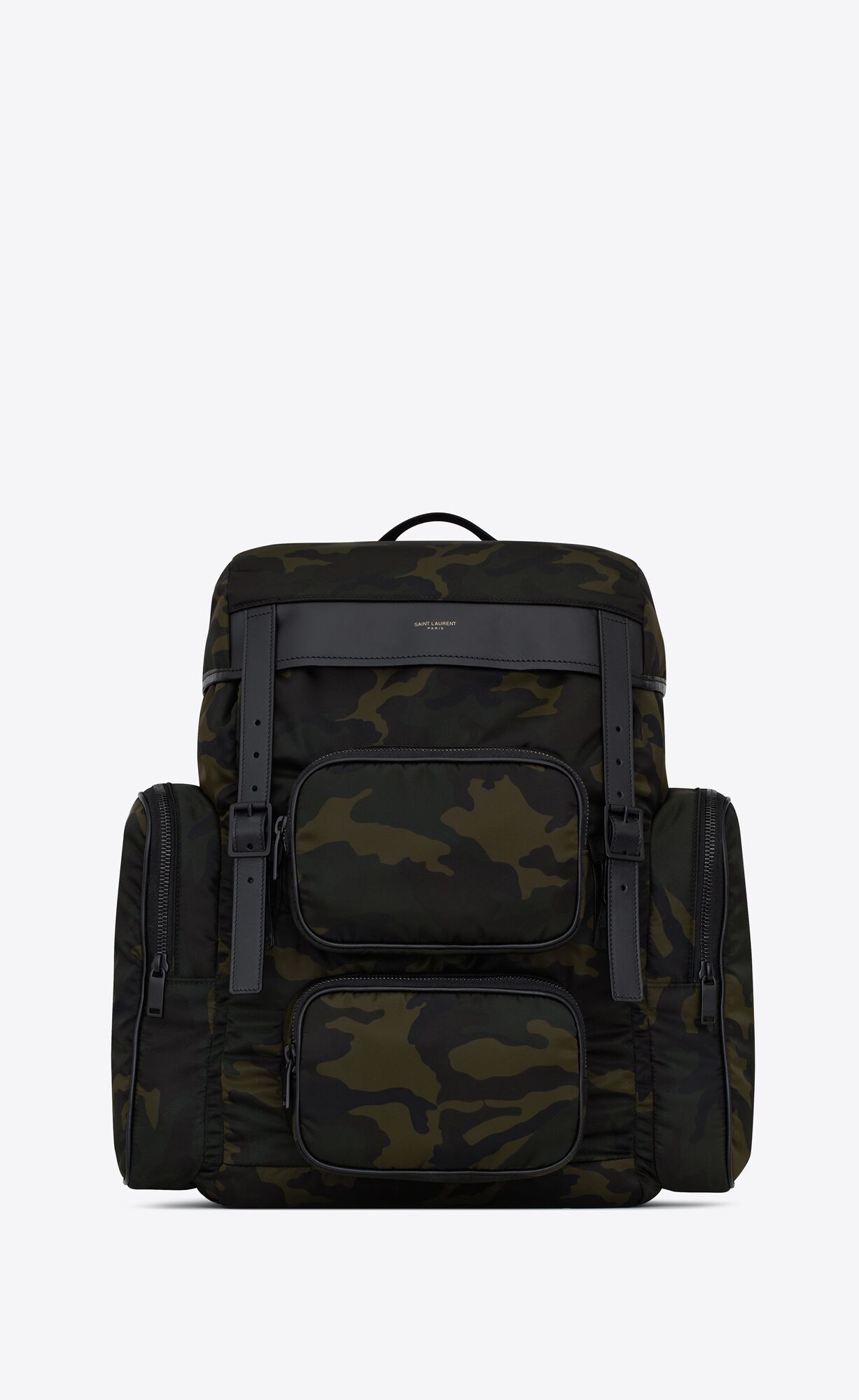 YSL City Multi-pocket Backpack In Smooth Leder And Nylon Schwarz Khaki | 26043-ZJRL