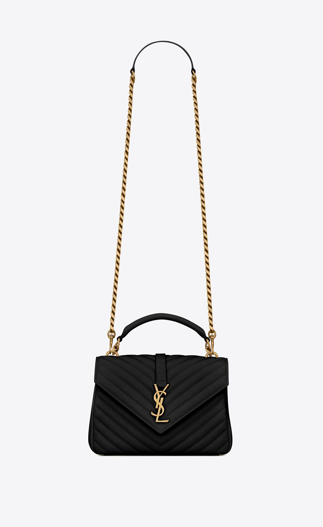 YSL College Medium Chain Bag In Gesteppt Leder Schwarz | 34521-TLJP