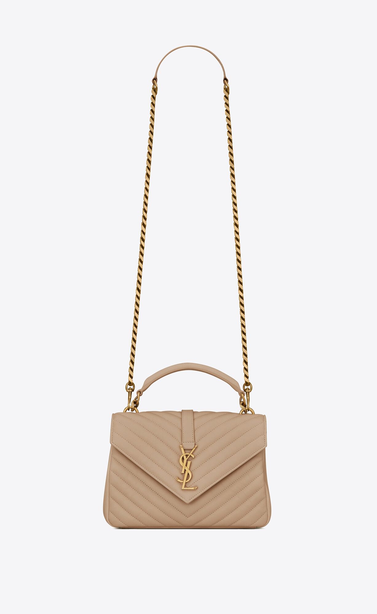 YSL College Medium Chain Bag In Gesteppt Leder Dunkelbeige | 48135-PISN