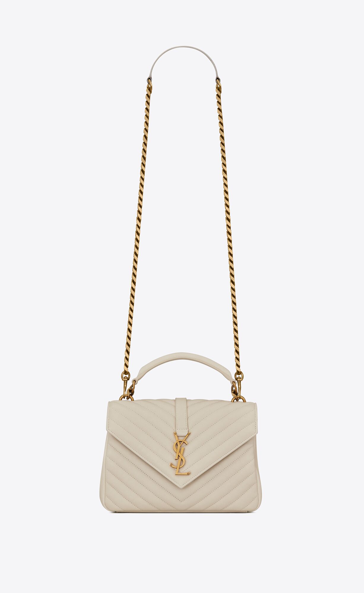 YSL College Medium Chain Bag In Gesteppt Leder Blanc Vintage | 89364-WNOD