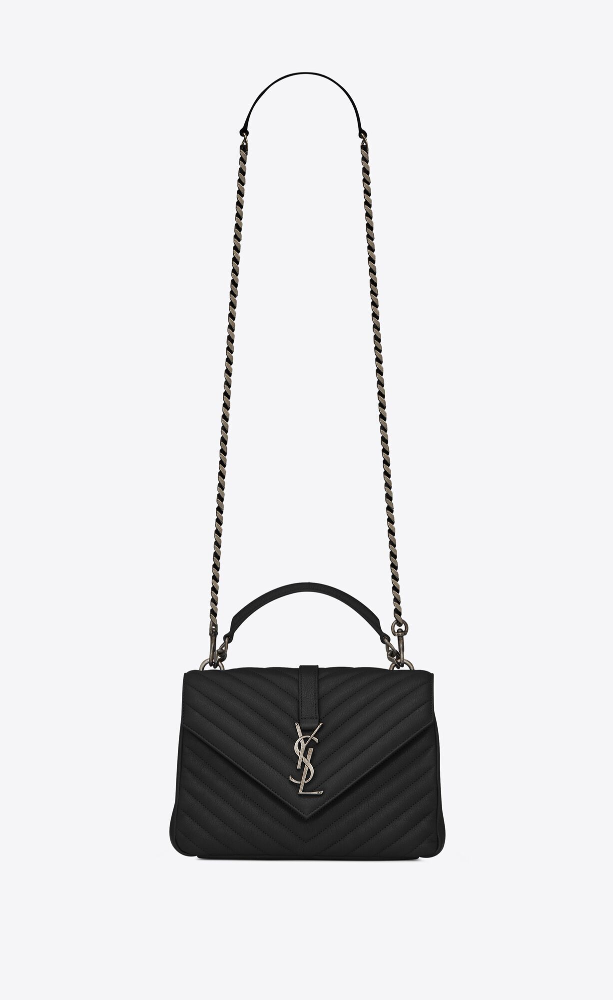 YSL College Medium Chain Bag In Gesteppt Leder Schwarz | 89526-ACLT