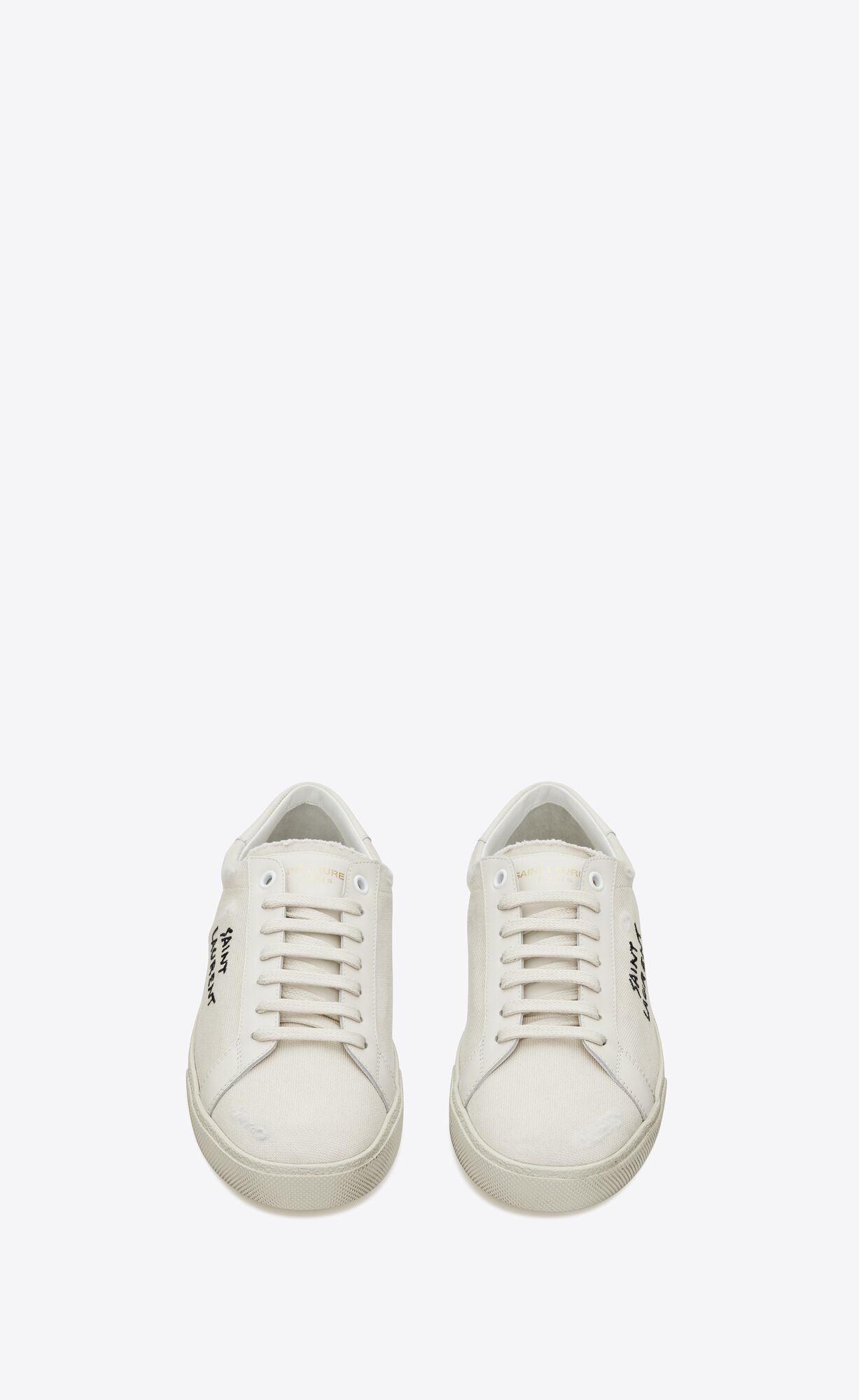 YSL Court Klassische Sl/06 Embroidered Sneakers In Canvas And Leder Weiß | 14207-KSEN