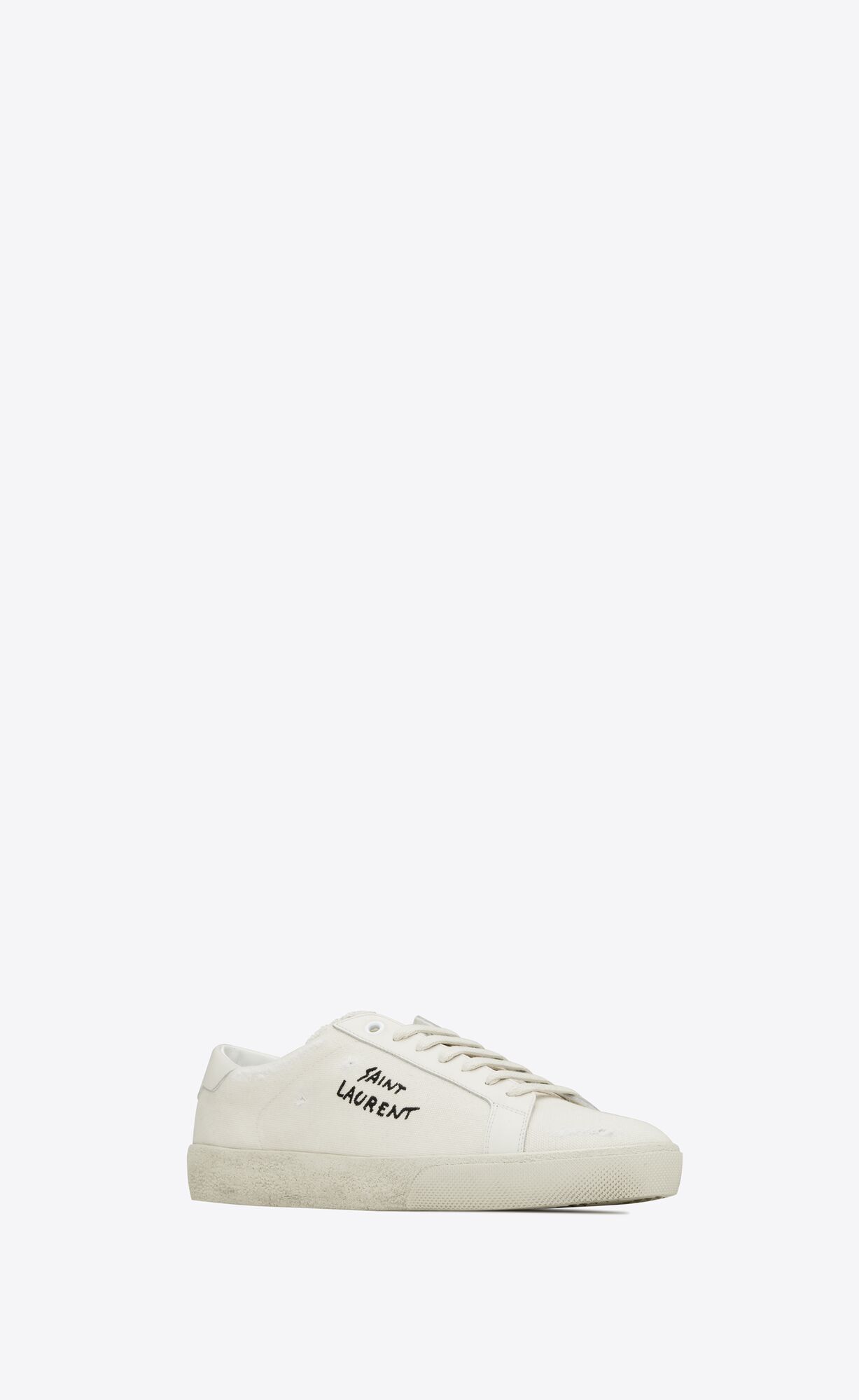 YSL Court Klassische Sl/06 Embroidered Sneakers In Canvas And Leder Weiß | 14207-KSEN