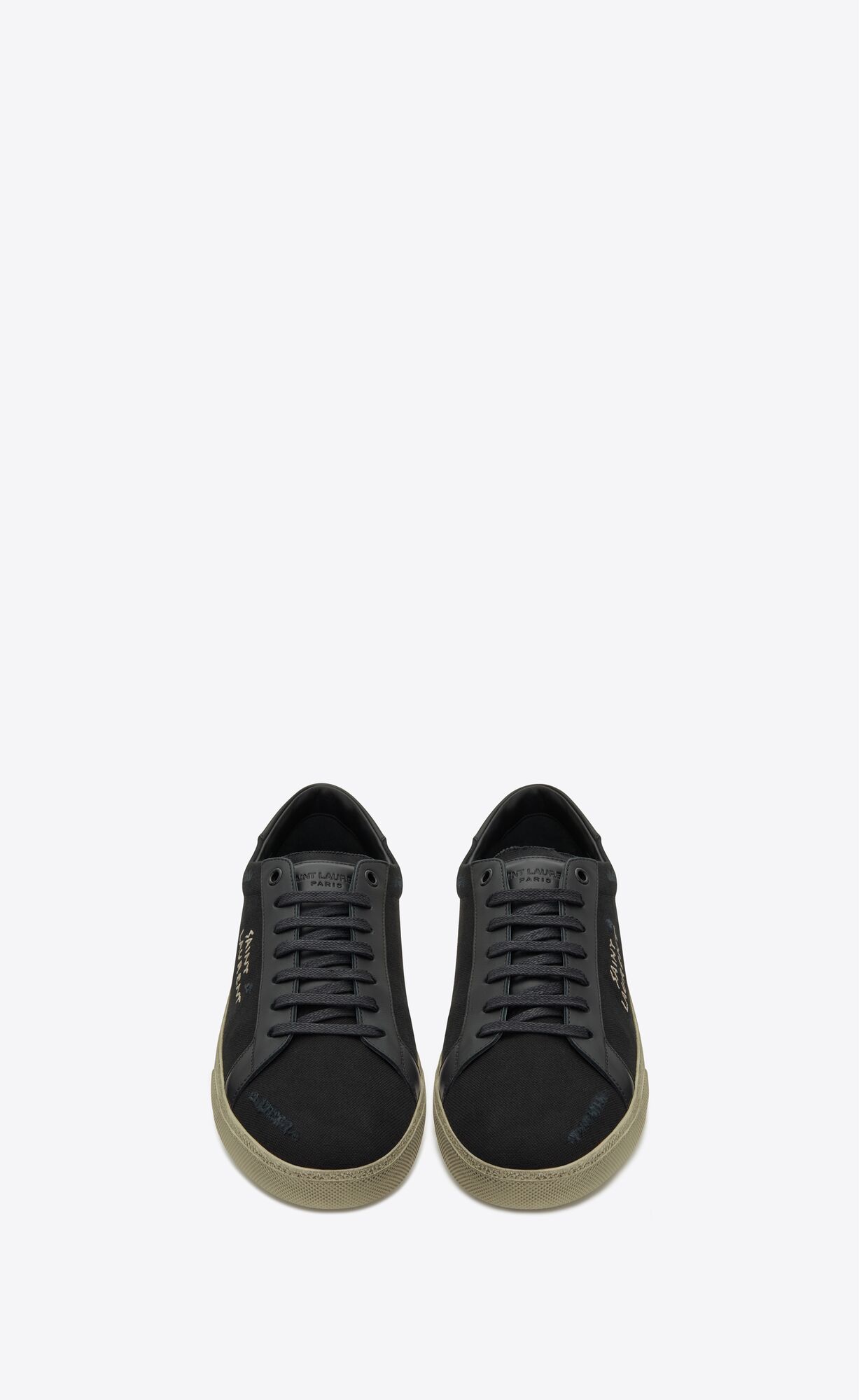 YSL Court Klassische Sl/06 Embroidered Sneakers In Canvas And Smooth Leder Schwarz | 94823-CWMU