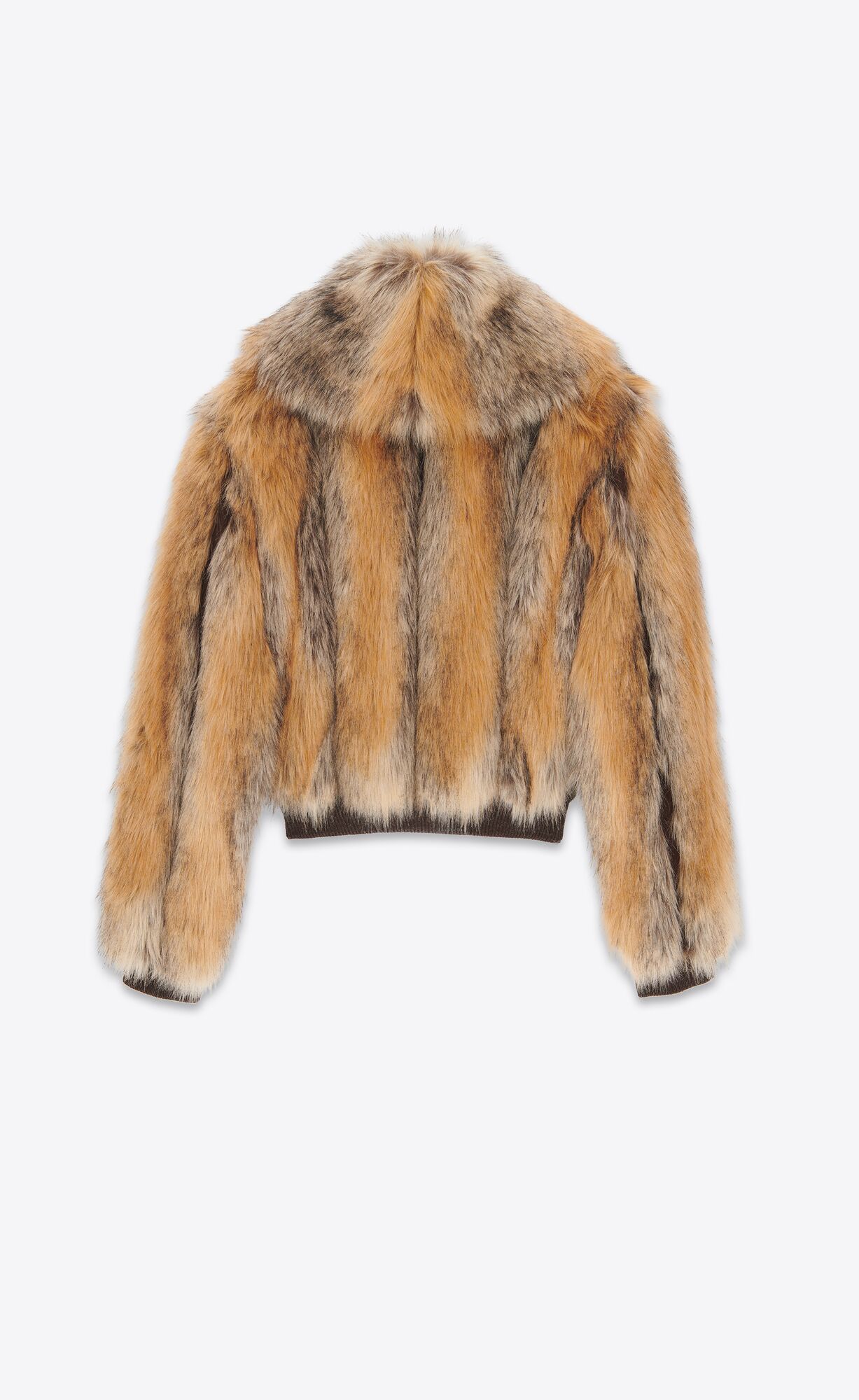 YSL Cropped Coat In Animal-free Fur Noir, Roux Et Creme | 70826-SQPR