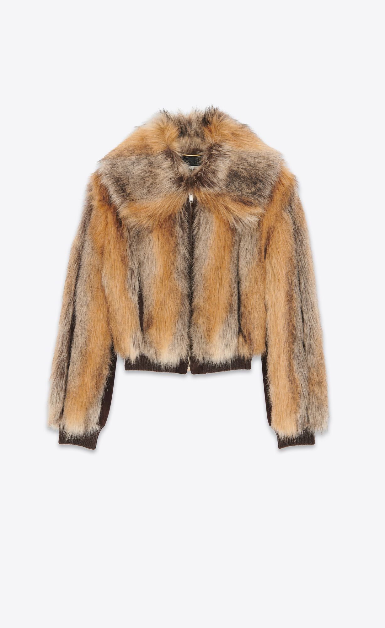 YSL Cropped Coat In Animal-free Fur Noir, Roux Et Creme | 70826-SQPR