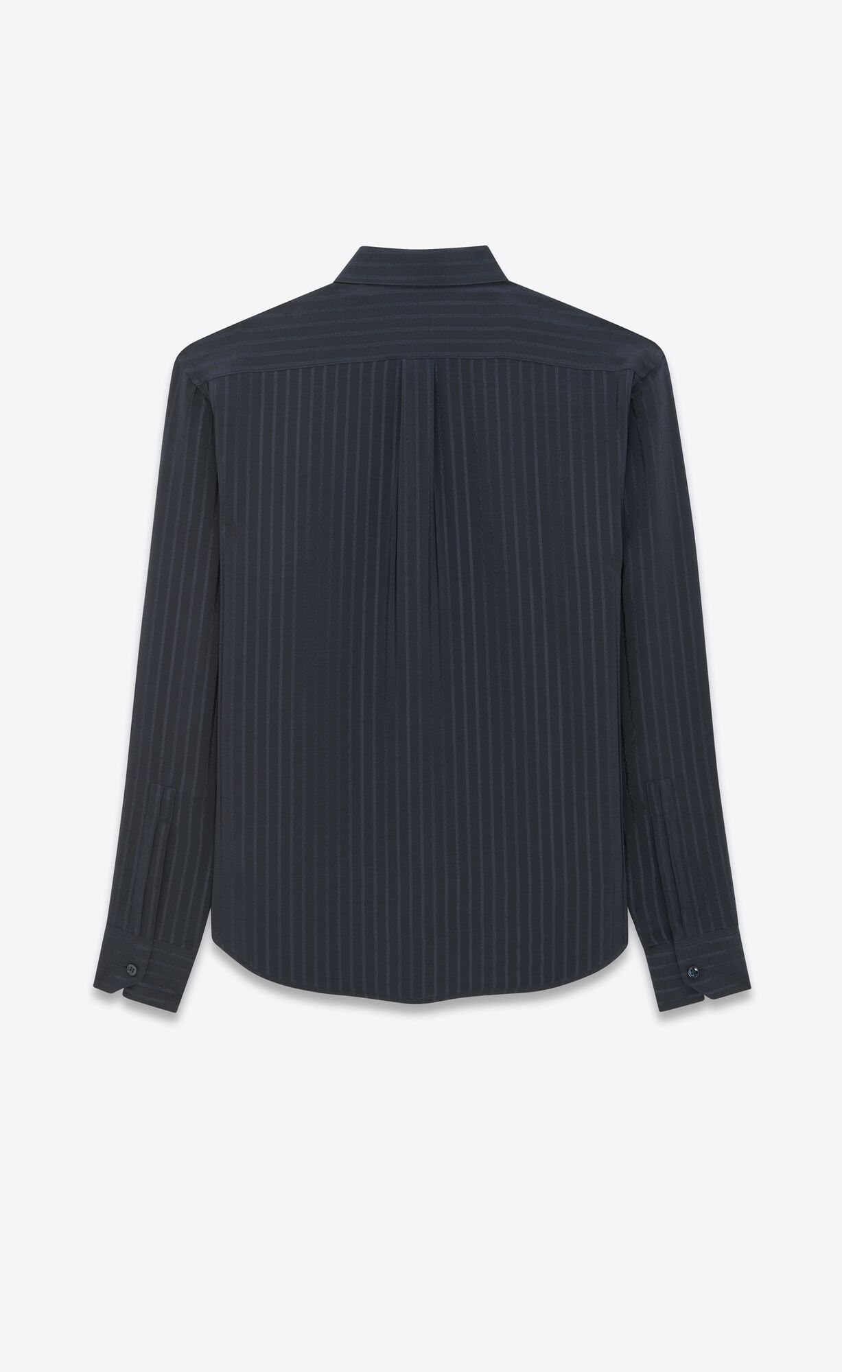 YSL Cropped Shirt In Mat And Shiny Gestreift Silk Bleu Nuit | 69820-BQDX