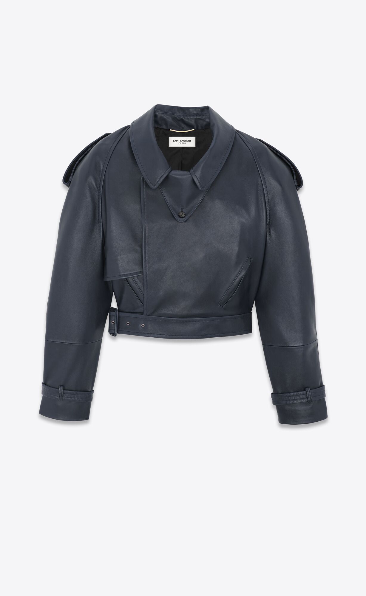 YSL Cropped Trench In Shiny Lambskin Bleu Fonce | 91706-LRKV