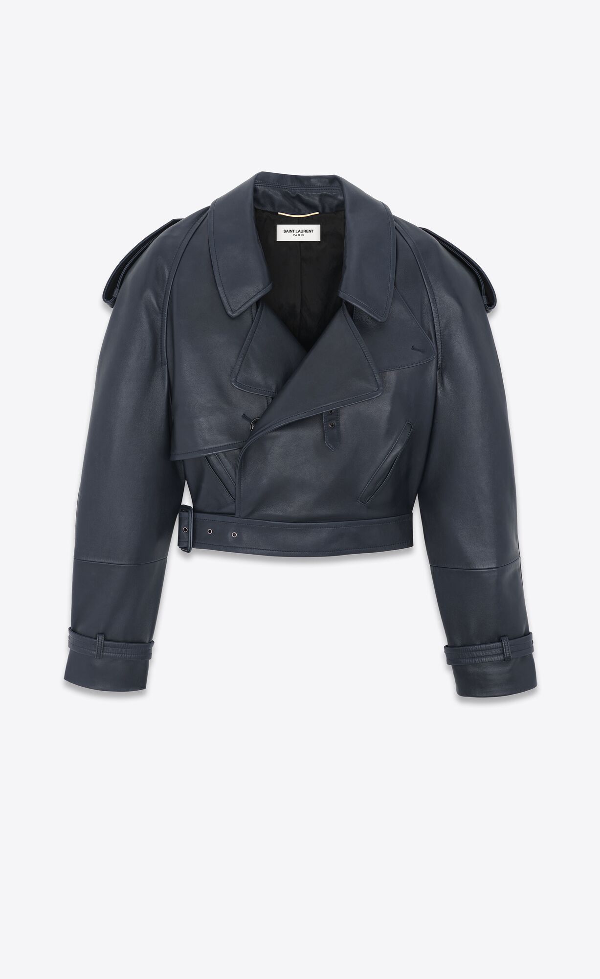 YSL Cropped Trench In Shiny Lambskin Bleu Fonce | 91706-LRKV