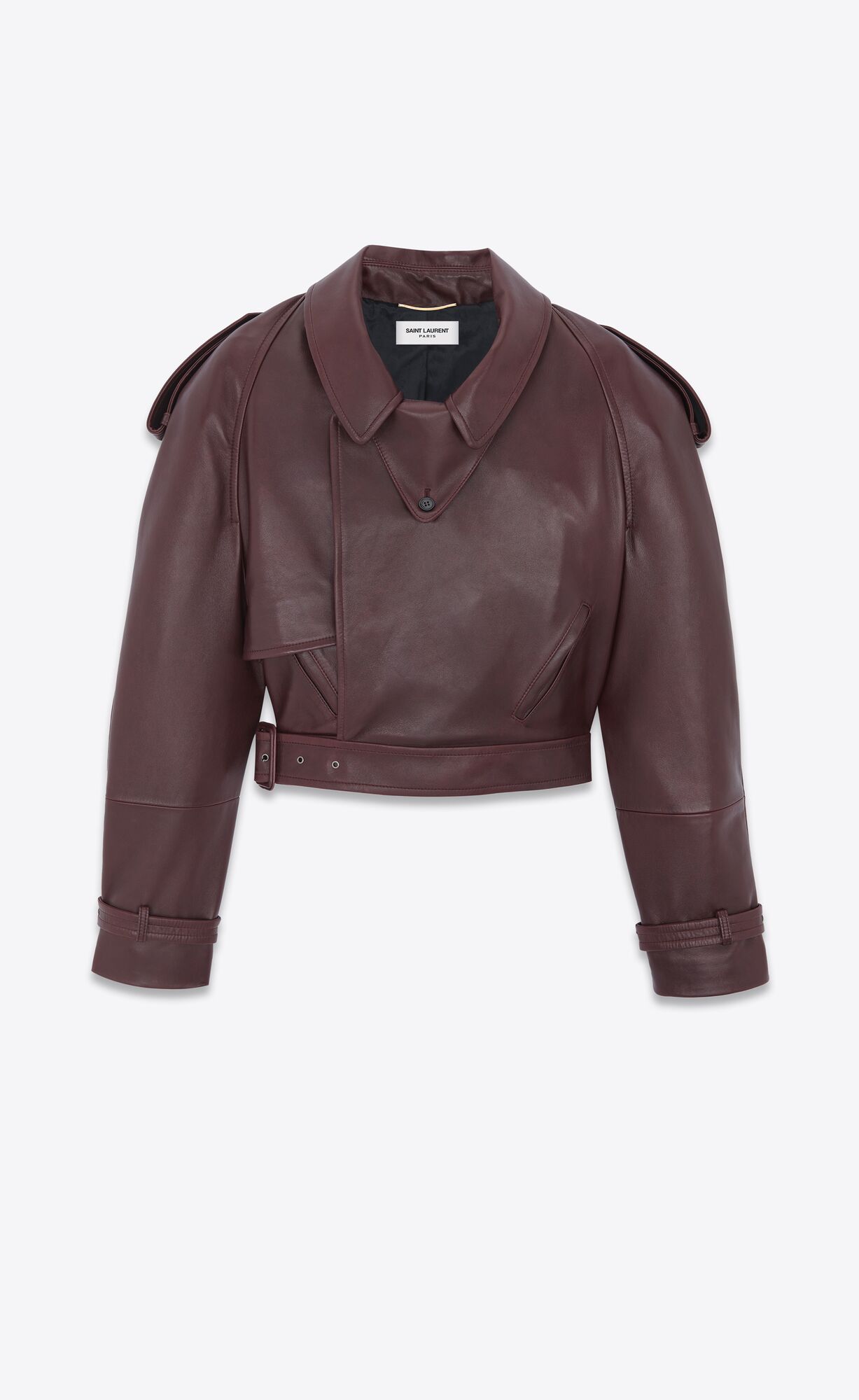 YSL Cropped Trench In Shiny Lambskin Bordeaux | 52867-URTD