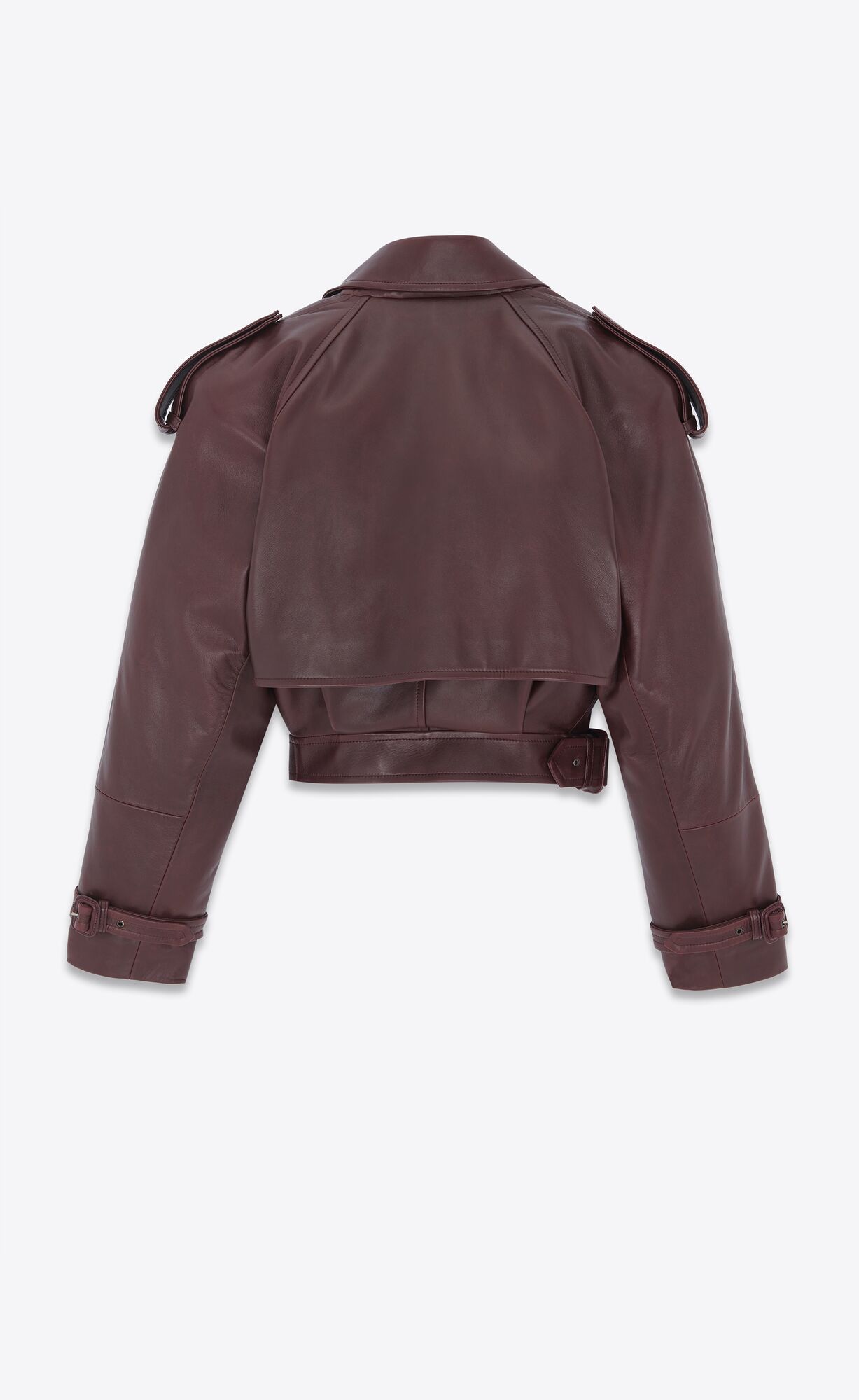 YSL Cropped Trench In Shiny Lambskin Bordeaux | 52867-URTD