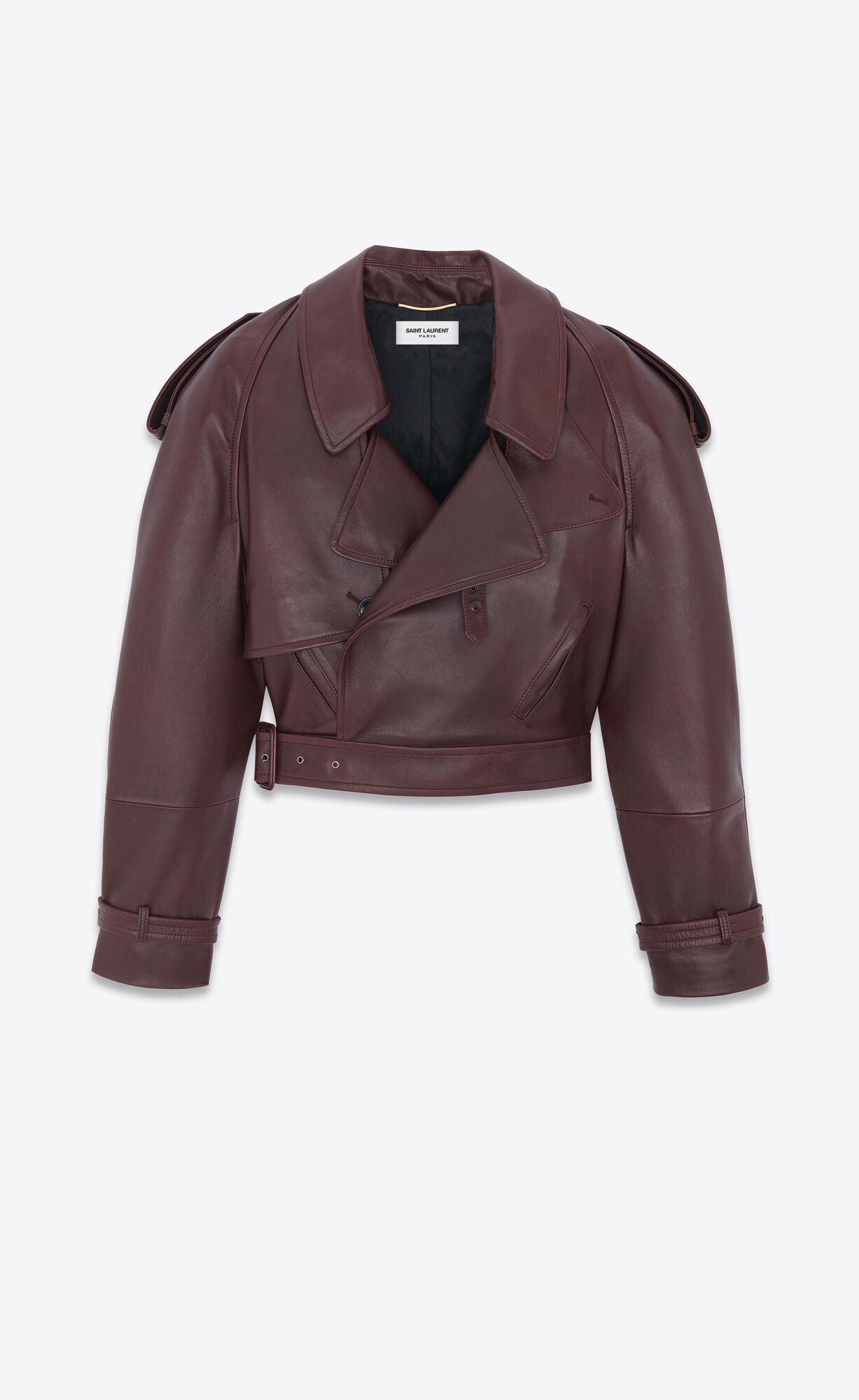 YSL Cropped Trench In Shiny Lambskin Bordeaux | 52867-URTD