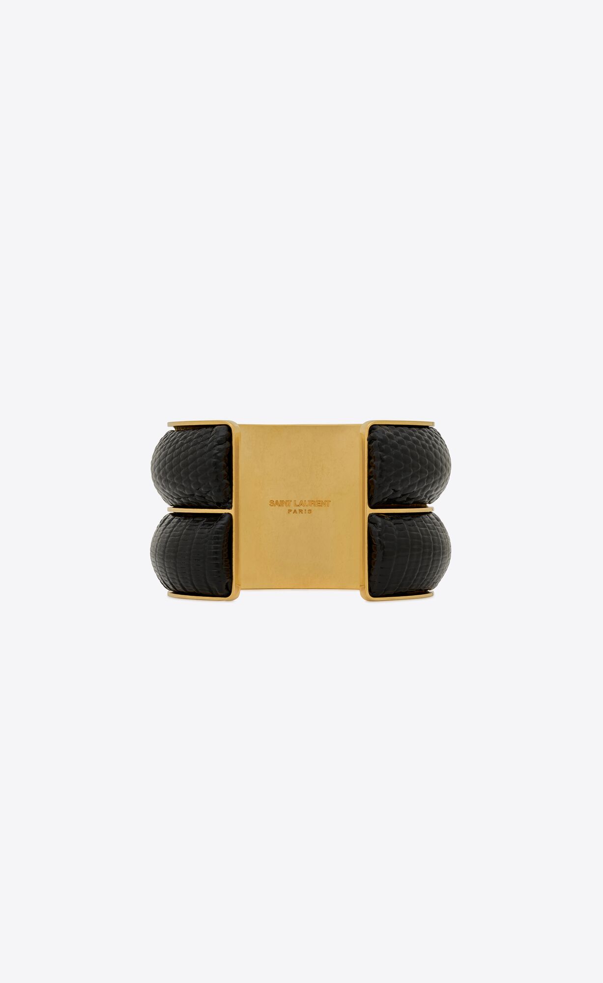 YSL Cushion Cuff In Lizard-embossed Leder And Metal Schwarz | 97260-QNIG