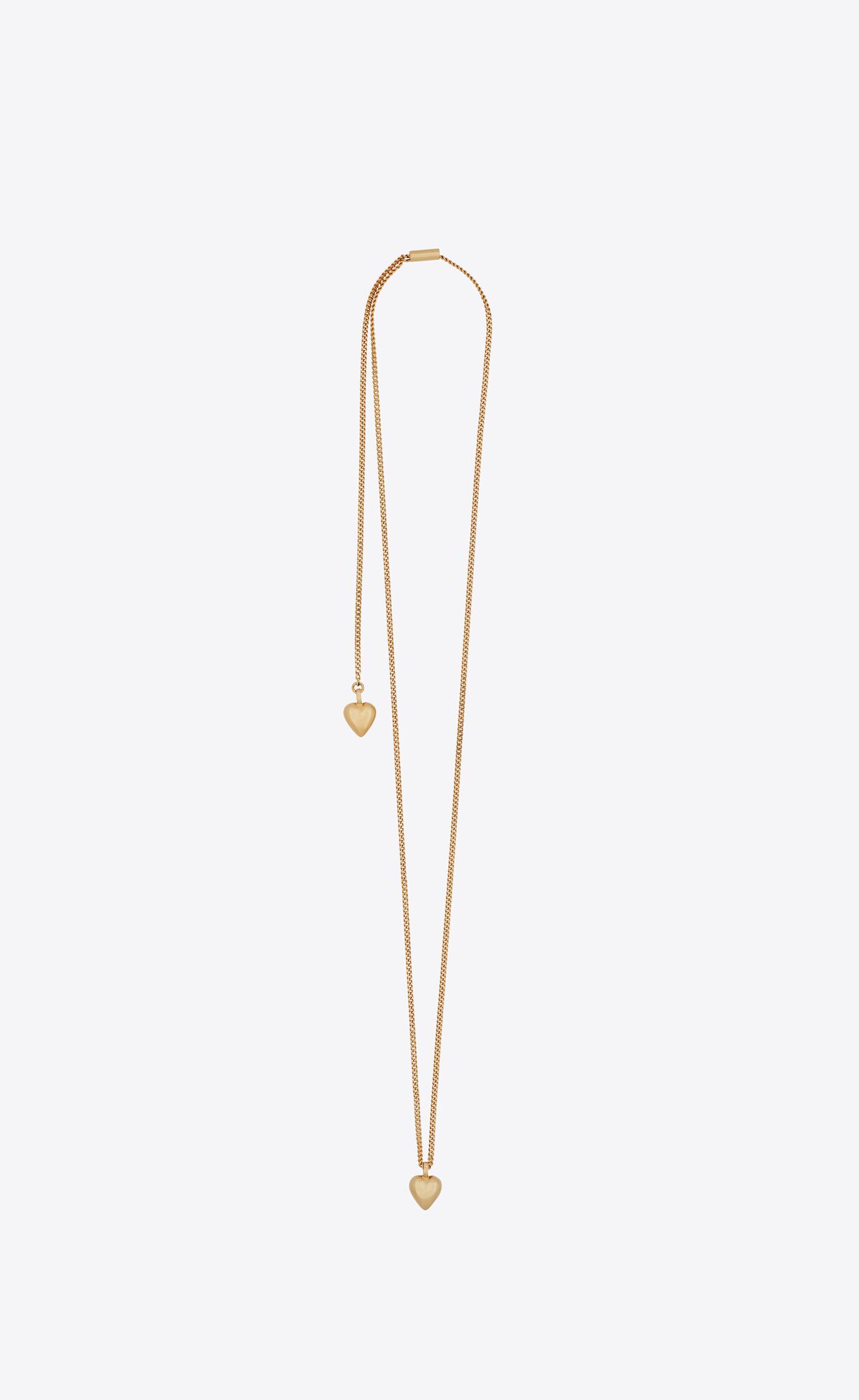 YSL Double Heart Charm Sliding Necklace Gold | 37920-WPNM