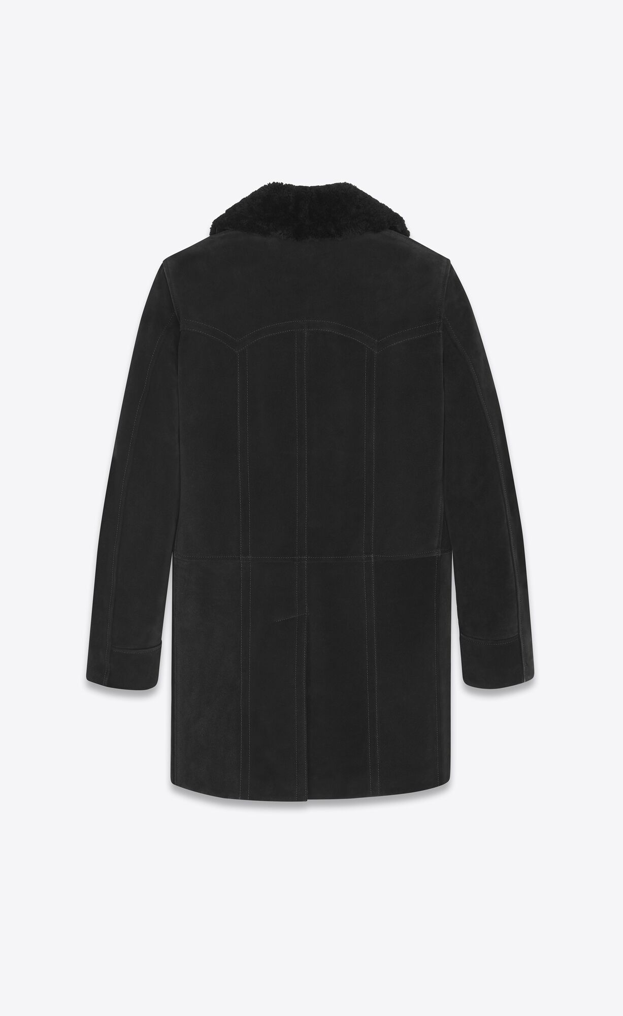 YSL Double-breasted Coat In Wildleder And Shearling Schwarz | 64185-ZPFI