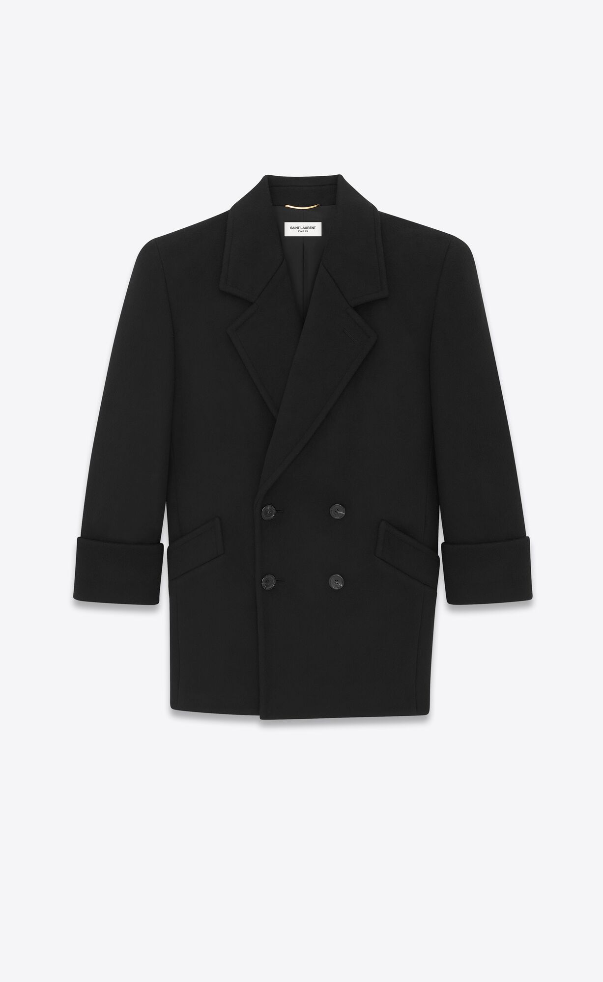 YSL Double-breasted Coat In Wolle Schwarz | 23804-FWJD