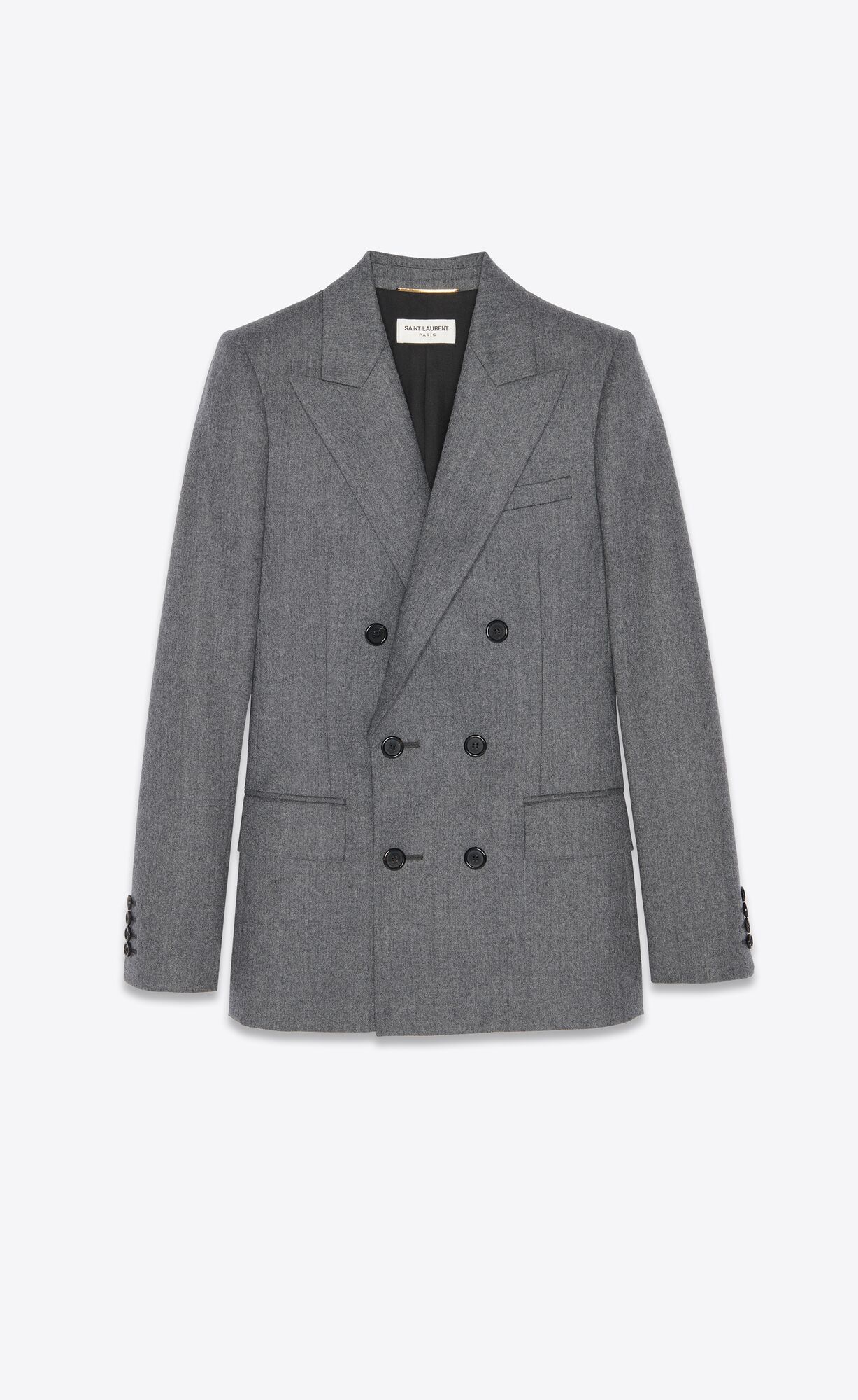 YSL Double-breasted Jacket In Flannel Gris | 67541-UTAH