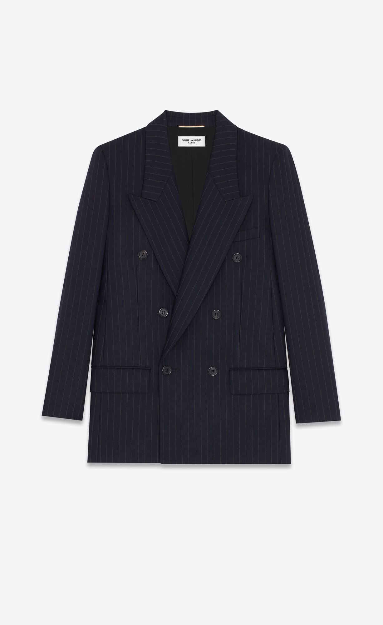 YSL Double-breasted Jacket In Gestreift Wolle Blau | 03916-KCXM