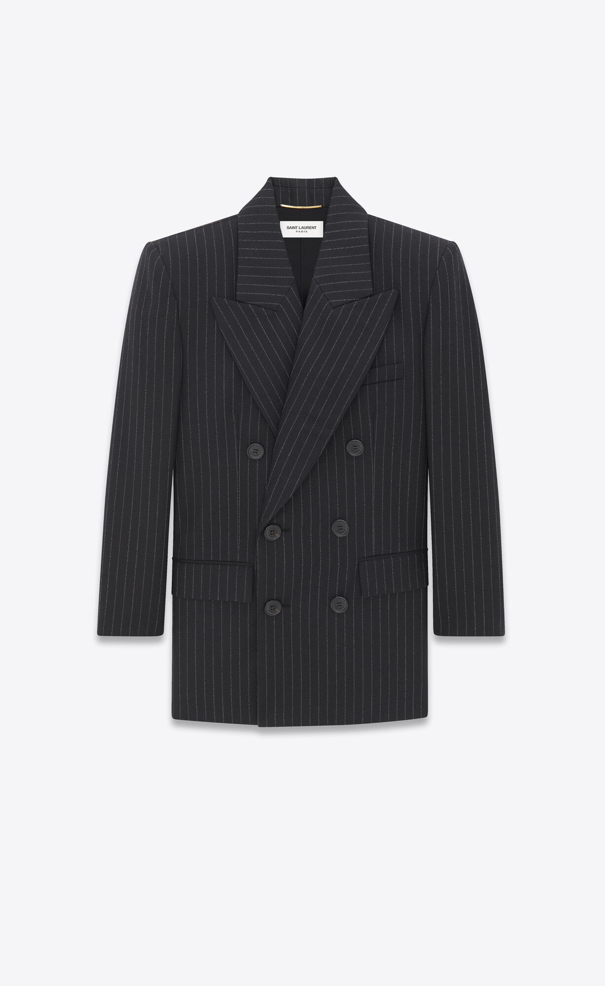 YSL Double-breasted Jacket In Rive Gauche Gestreift Flannel Noir Blanc | 01657-TUMH