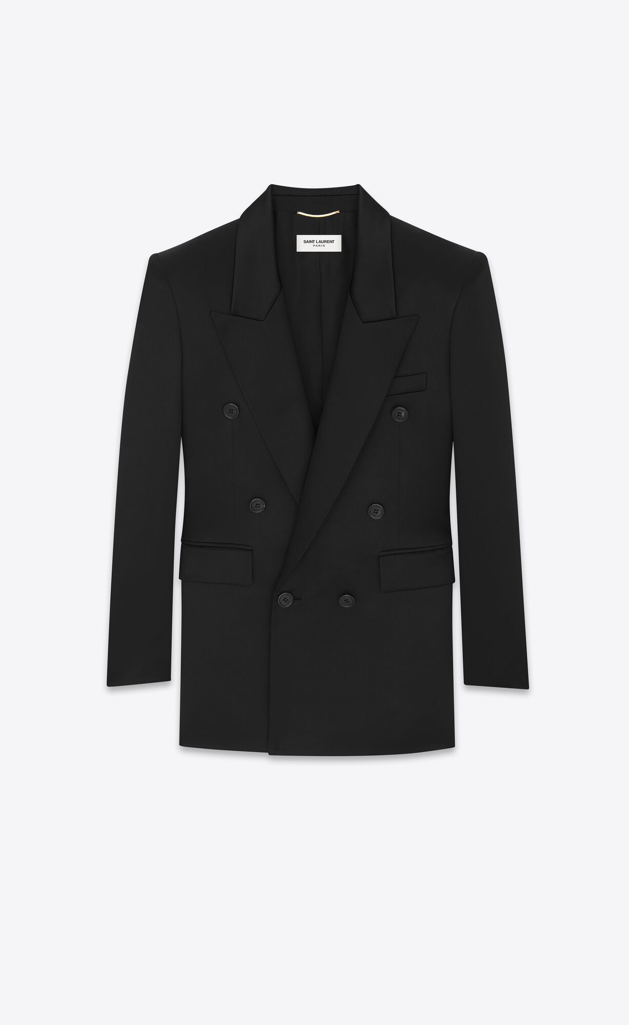 YSL Double-breasted Jacket In Silk Satin Schwarz | 32154-HVCZ