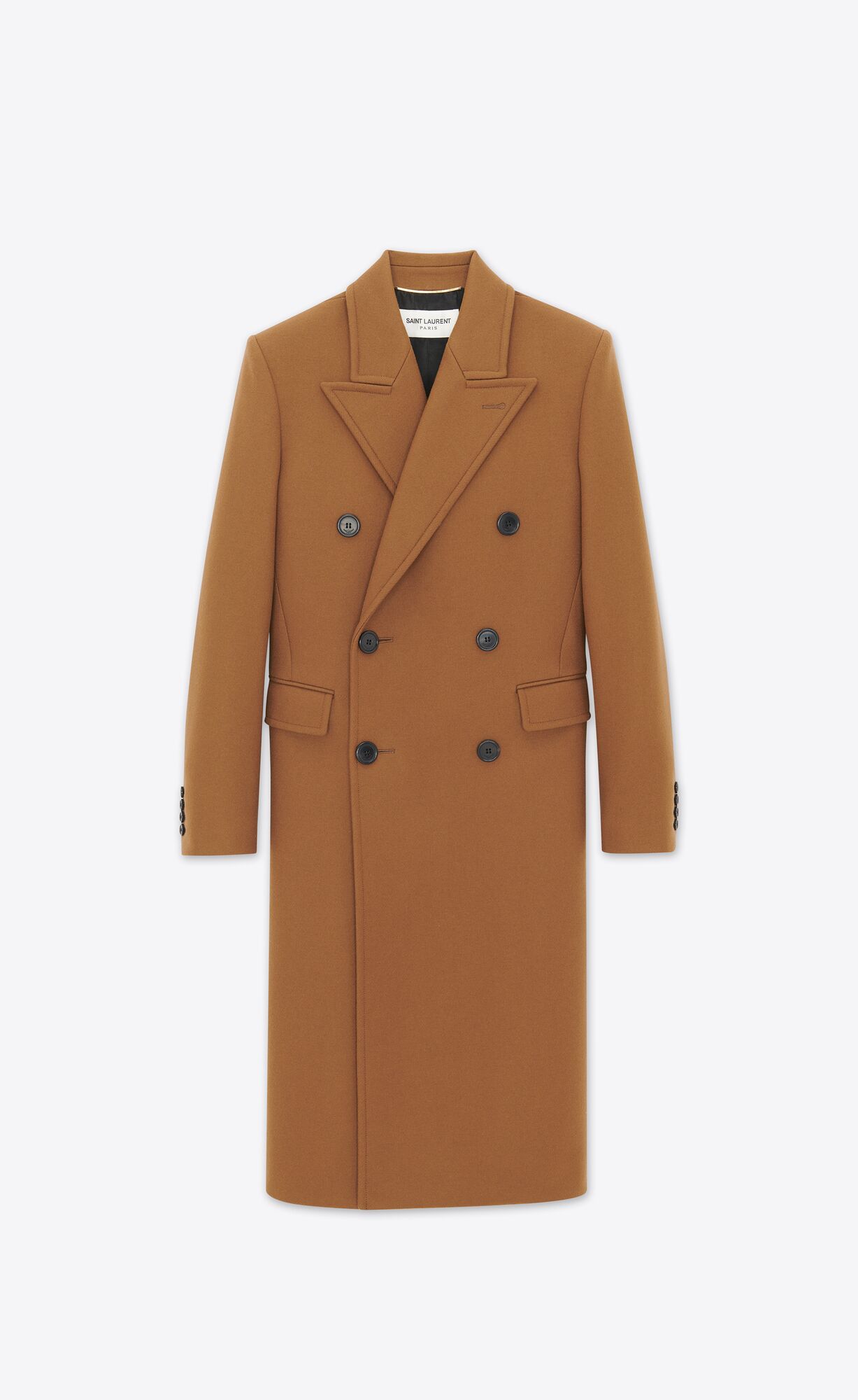 YSL Double-breasted Long Coat In Wolle Braun | 40362-QTGY