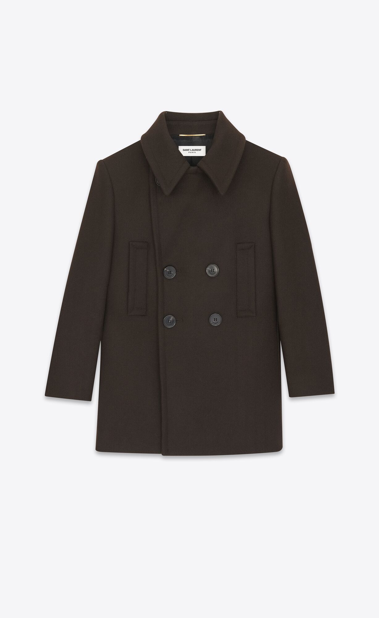 YSL Double-breasted Peacoat In Wolle Gabardine Marron Fonce | 51326-KGPL