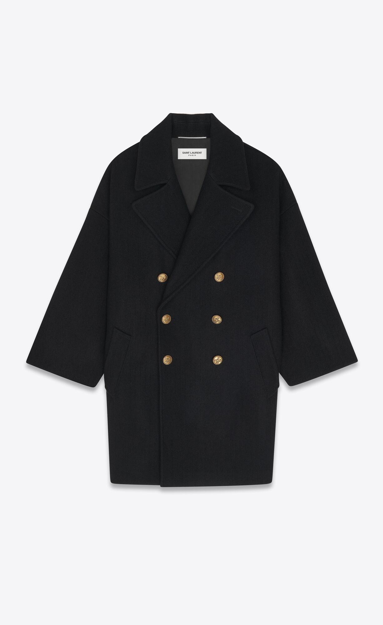 YSL Double-breasted Peacoat In Wolle Noir | 16092-XUFD